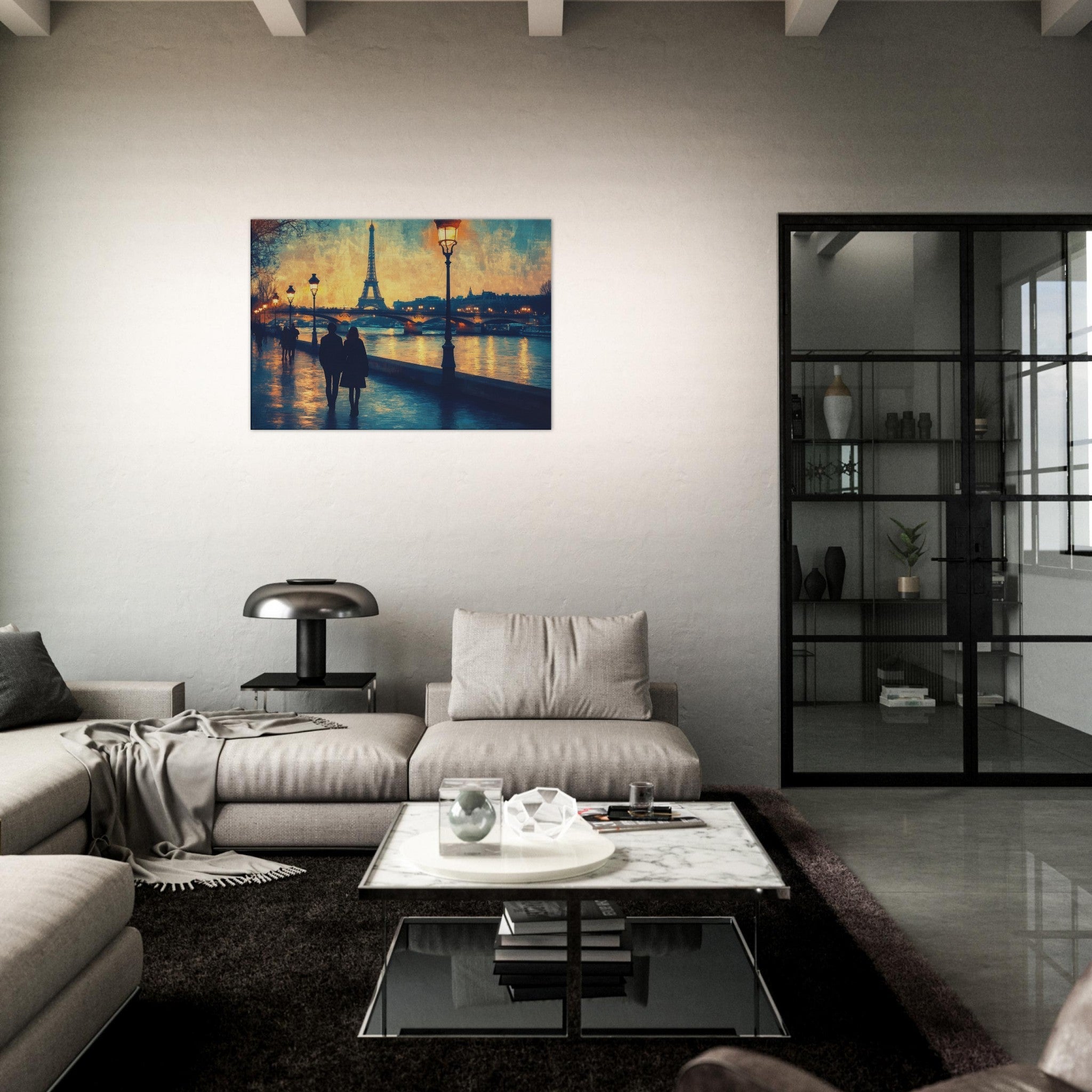 Canvas Landscape - Evening Stroll Along the Seine A romantic river 3 - Shop Ai Art WebShop - Digital Art online Store