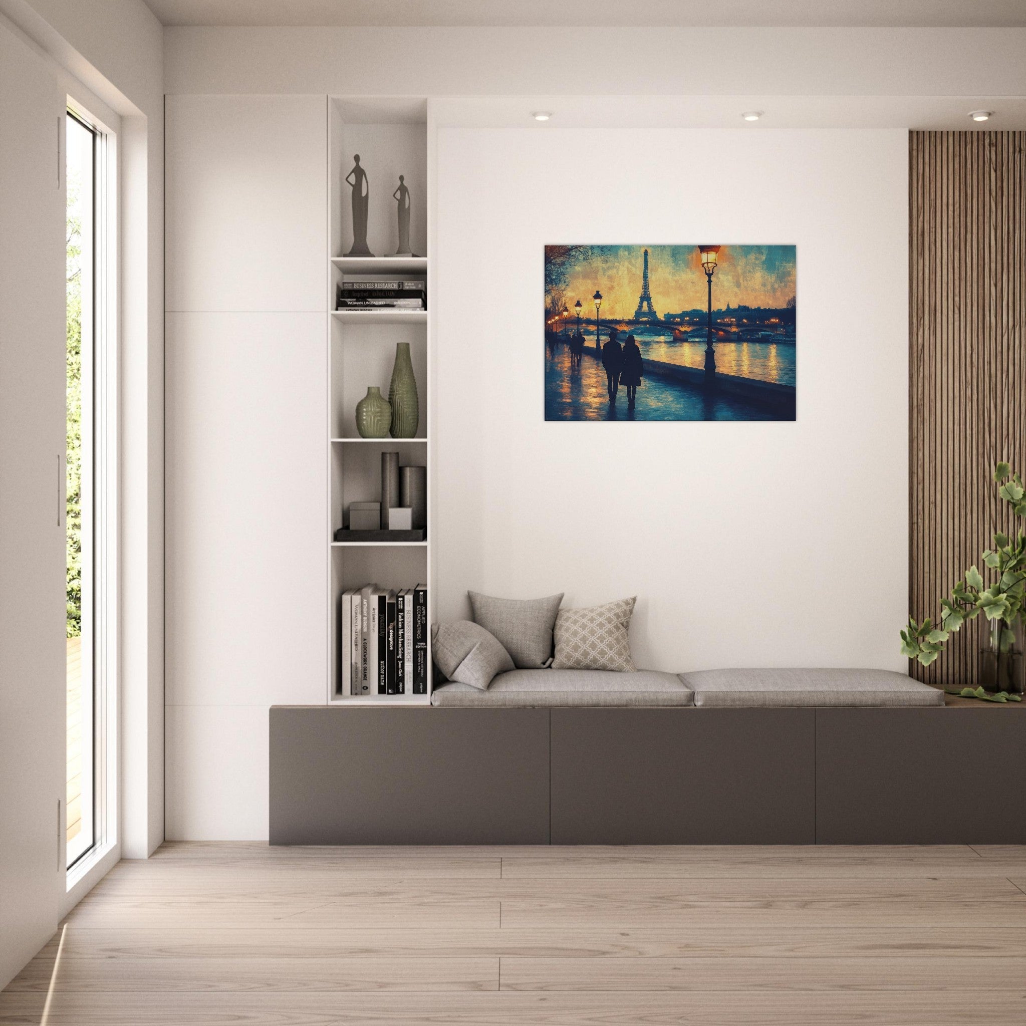Canvas Landscape - Evening Stroll Along the Seine A romantic river 3 - Shop Ai Art WebShop - Digital Art online Store