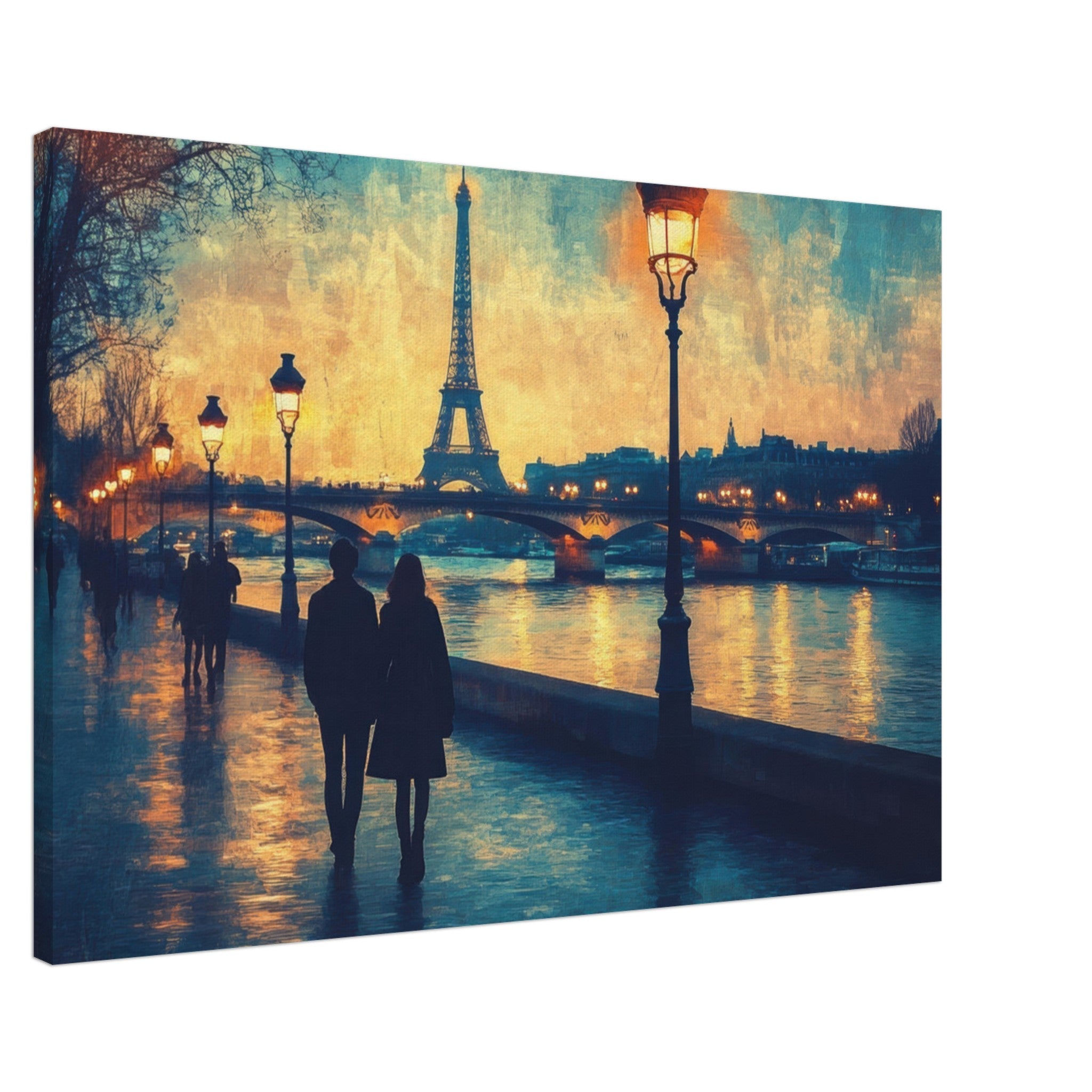 Canvas Landscape - Evening Stroll Along the Seine A romantic river 3 - Shop Ai Art WebShop - Digital Art online Store