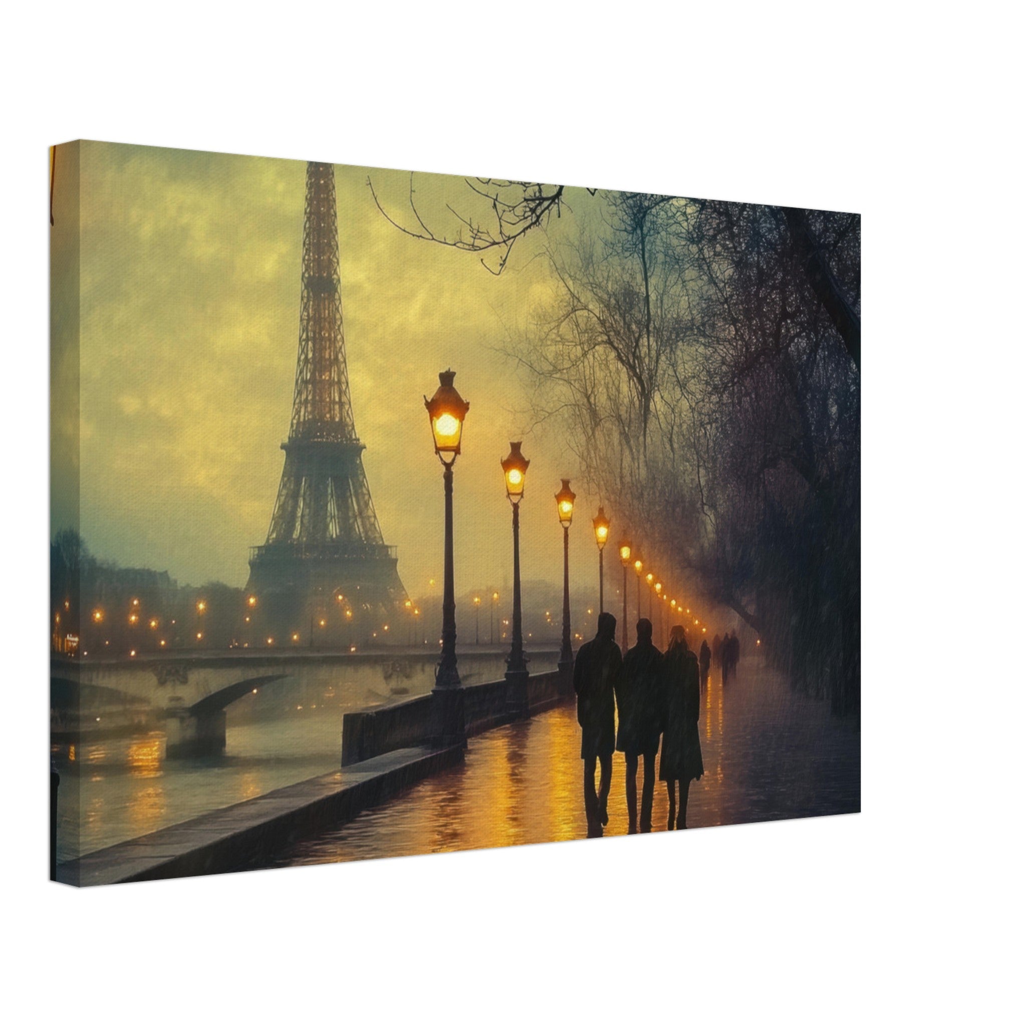 Canvas Landscape - Evening Stroll Along the Seine A romantic river - Shop Ai Art WebShop - Digital Art online Store