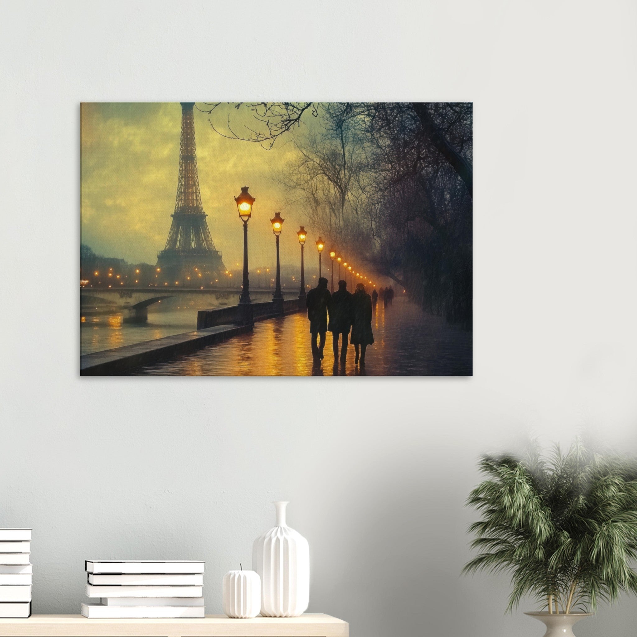 Canvas Landscape - Evening Stroll Along the Seine A romantic river - Shop Ai Art WebShop - Digital Art online Store