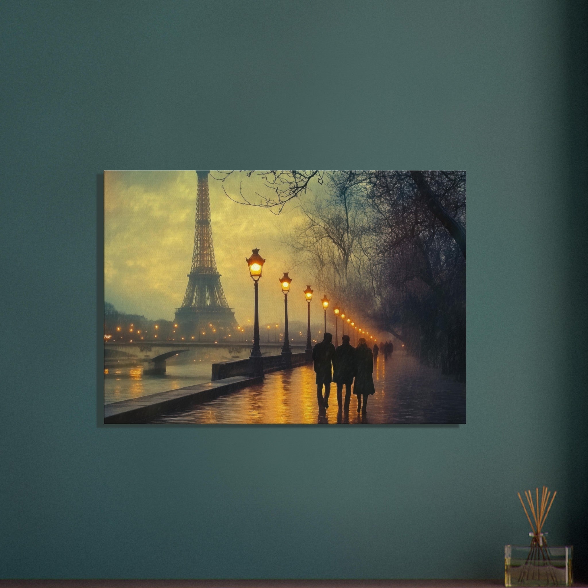 Canvas Landscape - Evening Stroll Along the Seine A romantic river - Shop Ai Art WebShop - Digital Art online Store