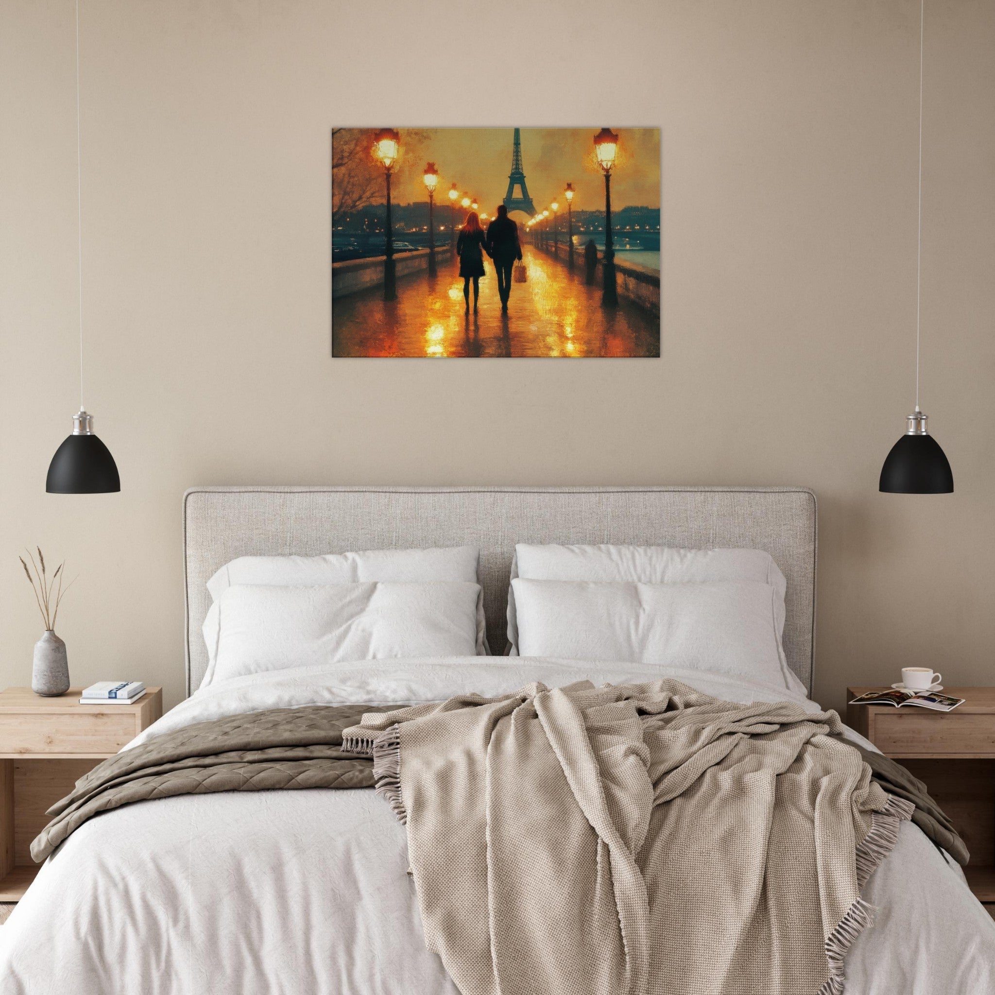 Canvas Landscape - Evening Stroll Along the Seine A romantic river 4 - Shop Ai Art WebShop - Digital Art online Store