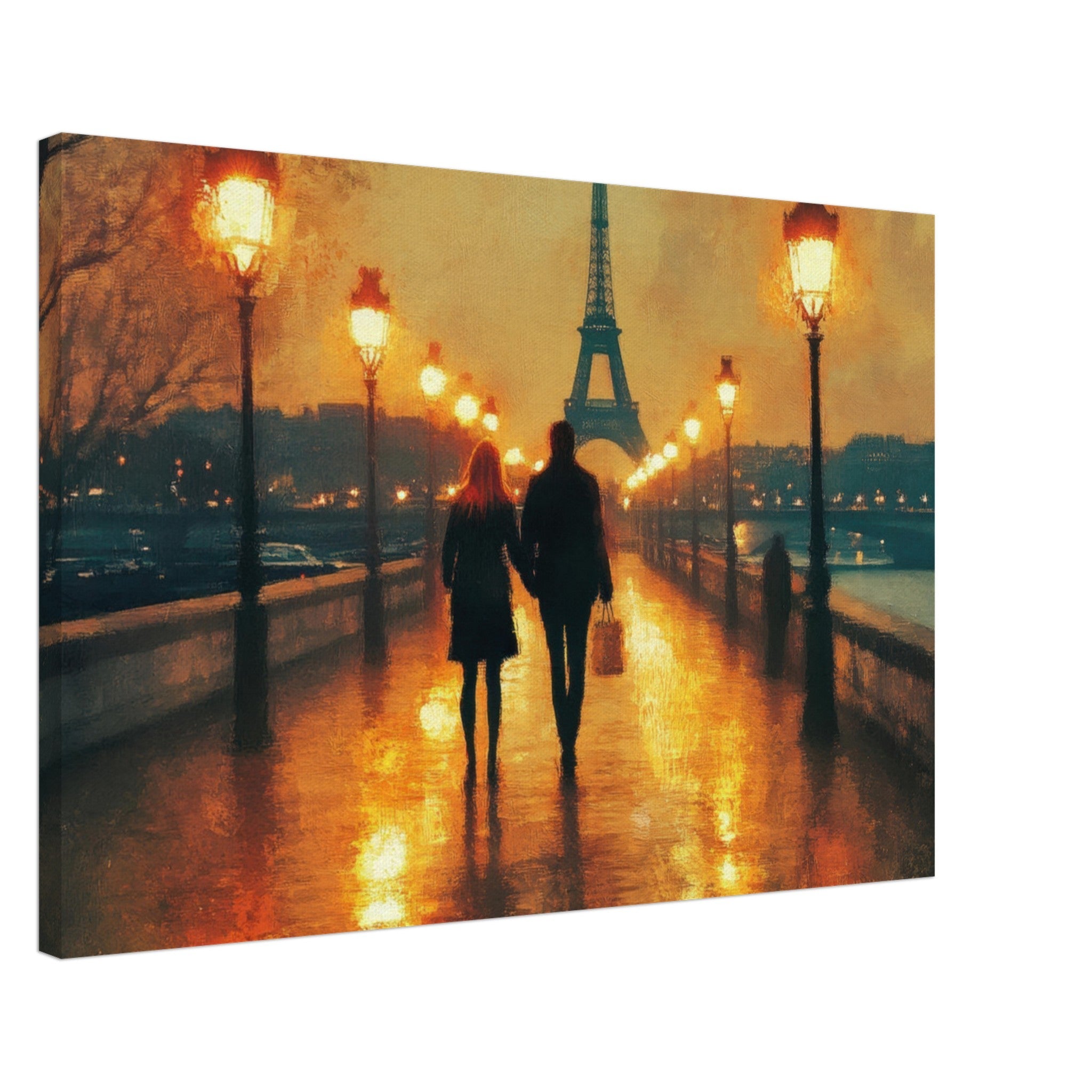 Canvas Landscape - Evening Stroll Along the Seine A romantic river 4 - Shop Ai Art WebShop - Digital Art online Store