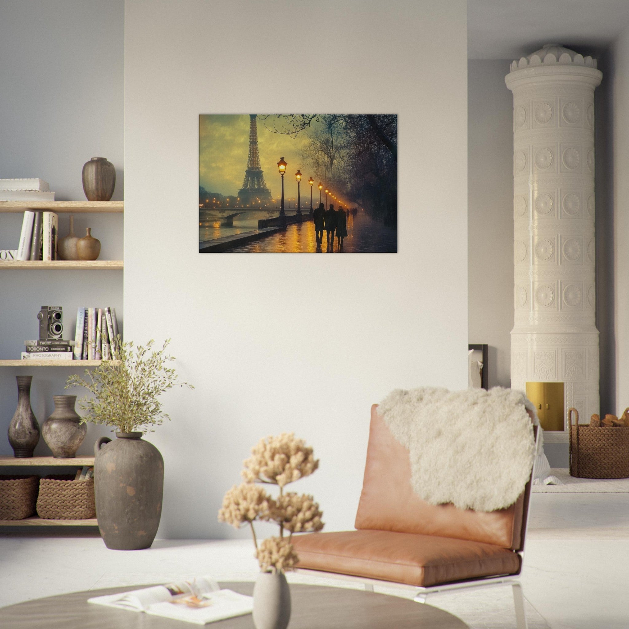 Canvas Landscape - Evening Stroll Along the Seine A romantic river - Shop Ai Art WebShop - Digital Art online Store