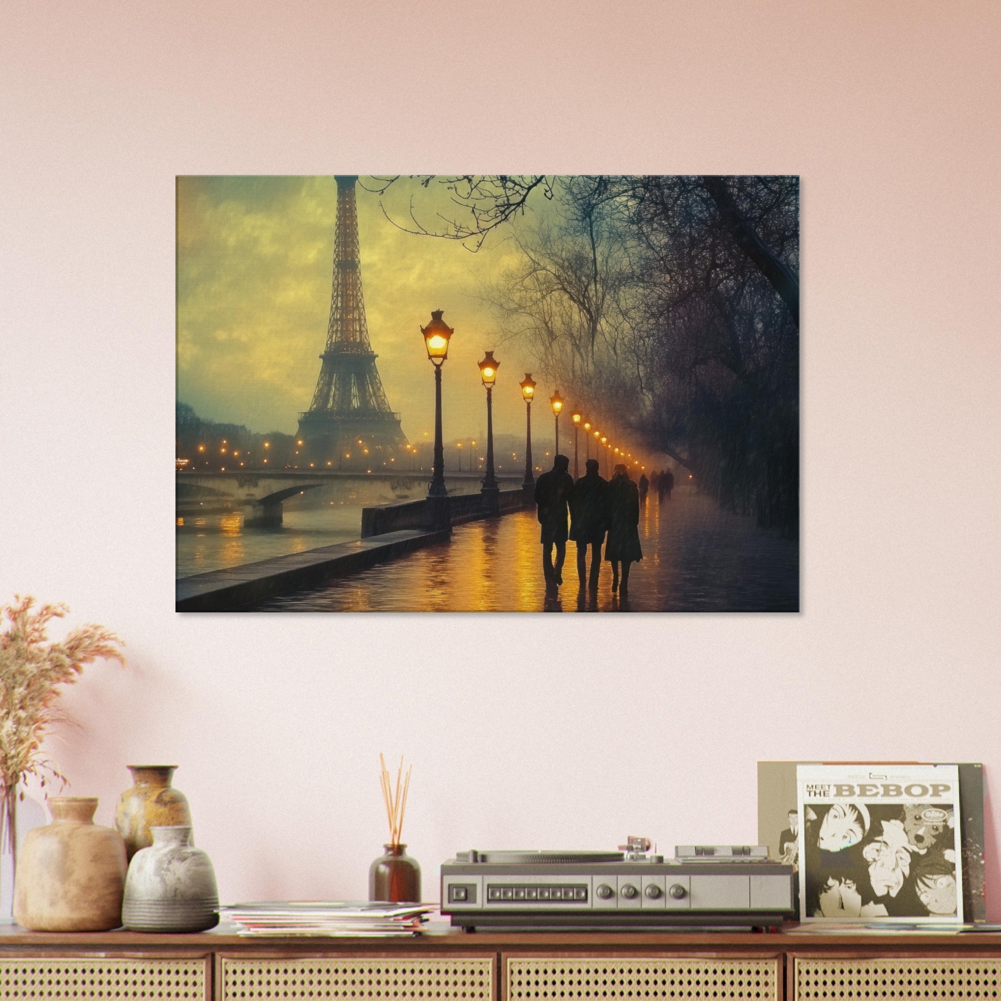Canvas Landscape - Evening Stroll Along the Seine A romantic river - Shop Ai Art WebShop - Digital Art online Store