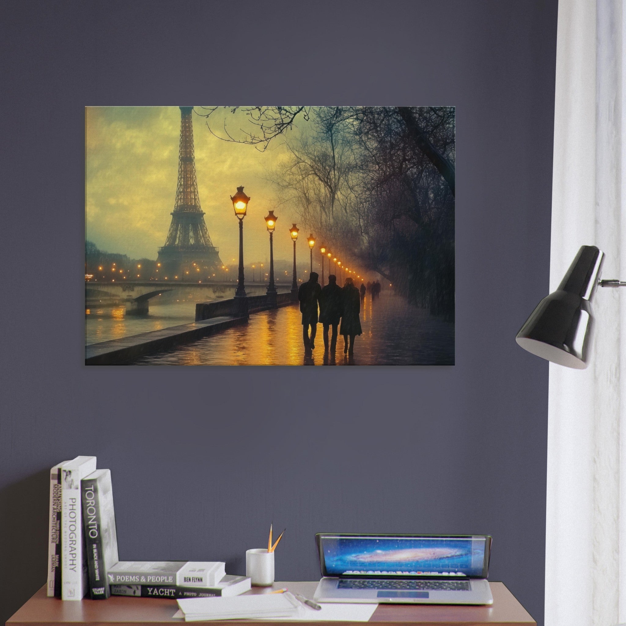 Canvas Landscape - Evening Stroll Along the Seine A romantic river - Shop Ai Art WebShop - Digital Art online Store