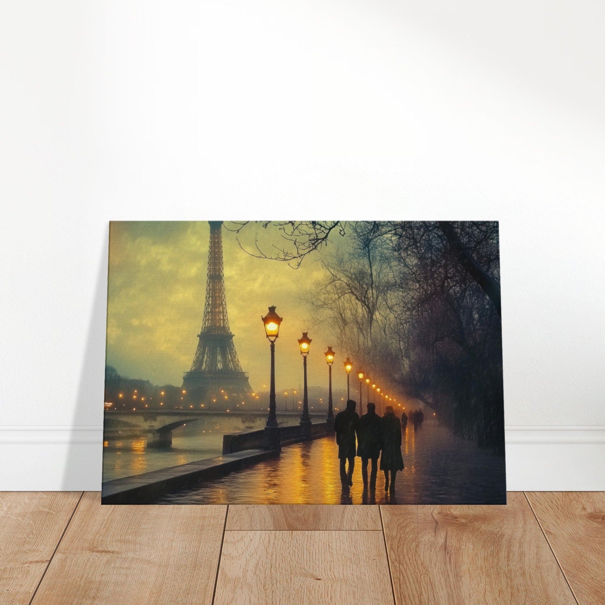 Canvas Landscape - Evening Stroll Along the Seine A romantic river - Shop Ai Art WebShop - Digital Art online Store