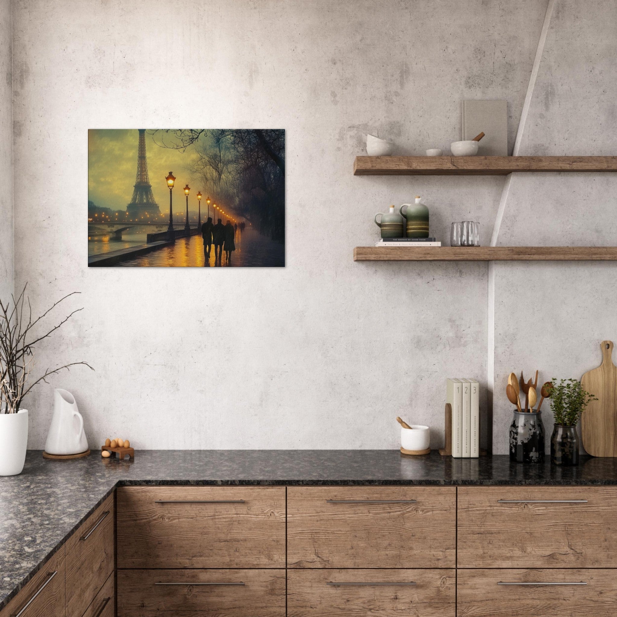 Canvas Landscape - Evening Stroll Along the Seine A romantic river - Shop Ai Art WebShop - Digital Art online Store