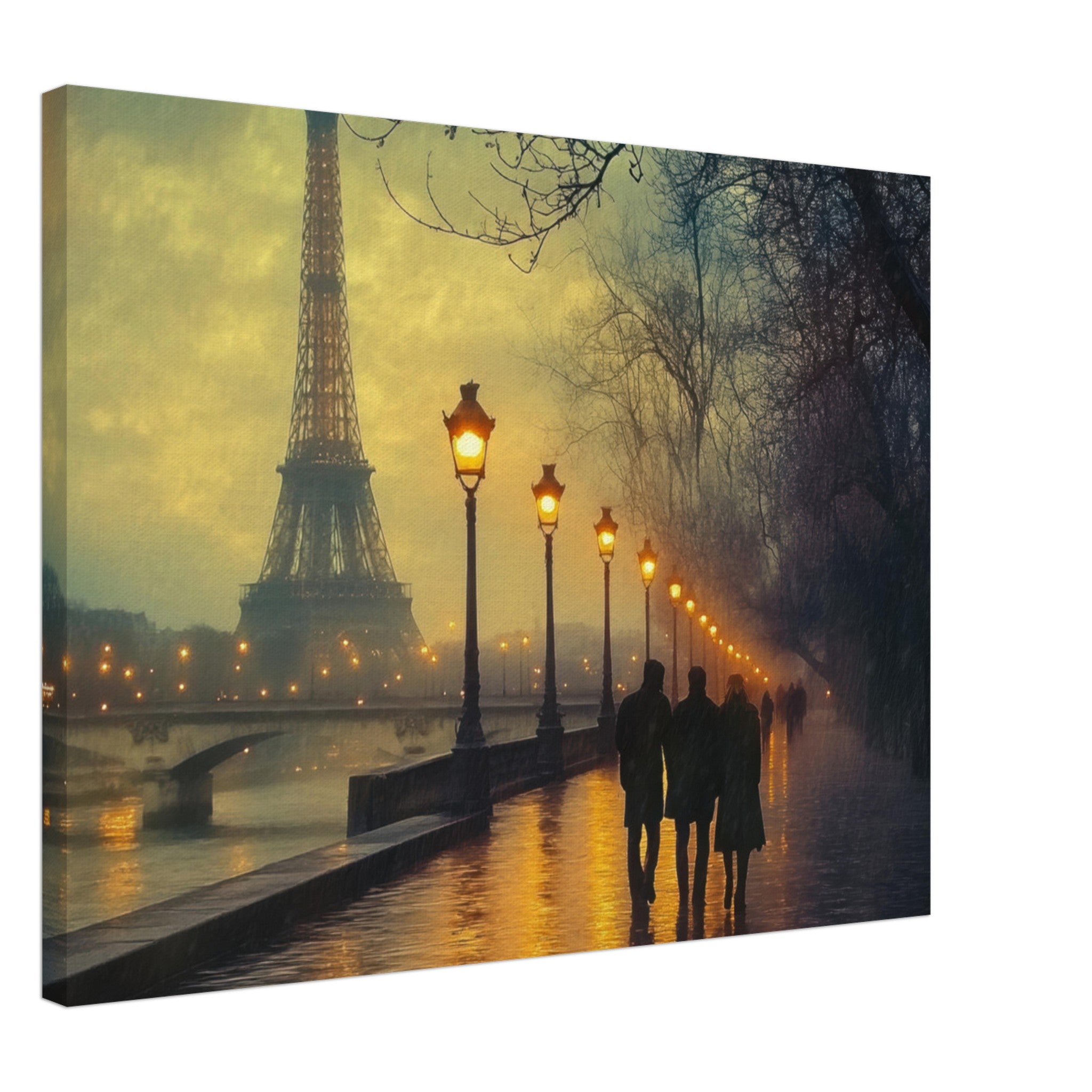 Canvas Landscape - Evening Stroll Along the Seine A romantic river - Shop Ai Art WebShop - Digital Art online Store