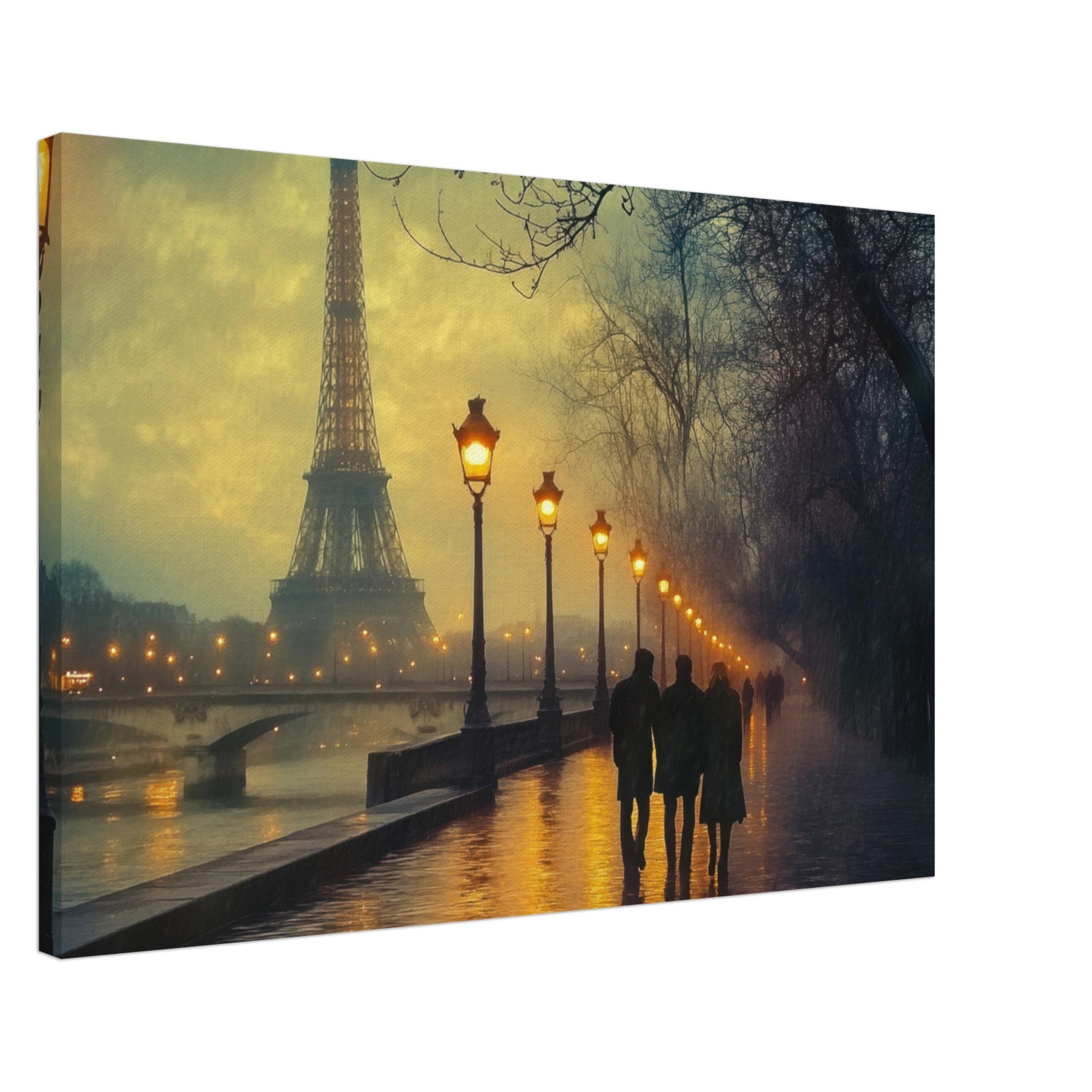 Canvas Landscape - Evening Stroll Along the Seine A romantic river - Shop Ai Art WebShop - Digital Art online Store