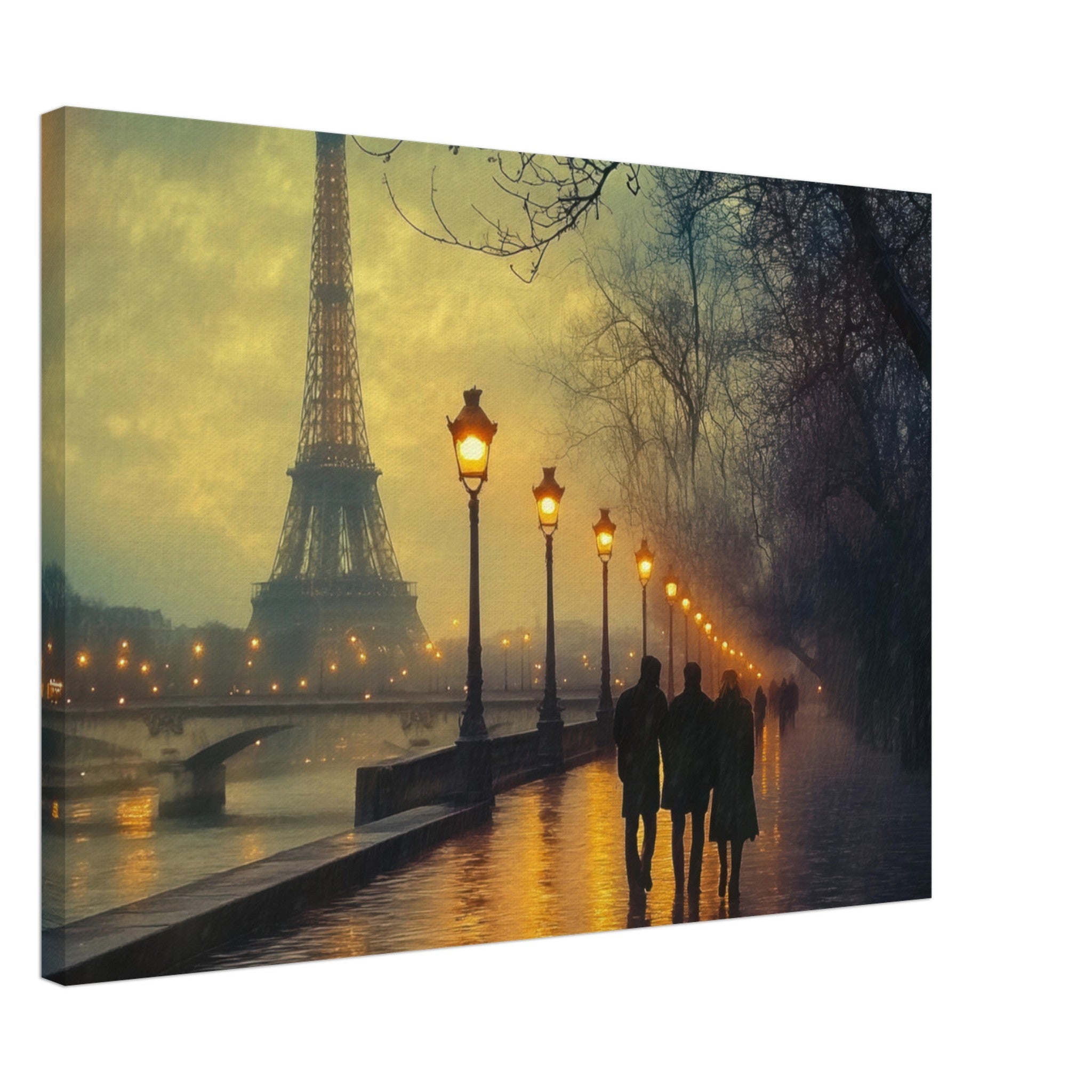Canvas Landscape - Evening Stroll Along the Seine A romantic river - Shop Ai Art WebShop - Digital Art online Store