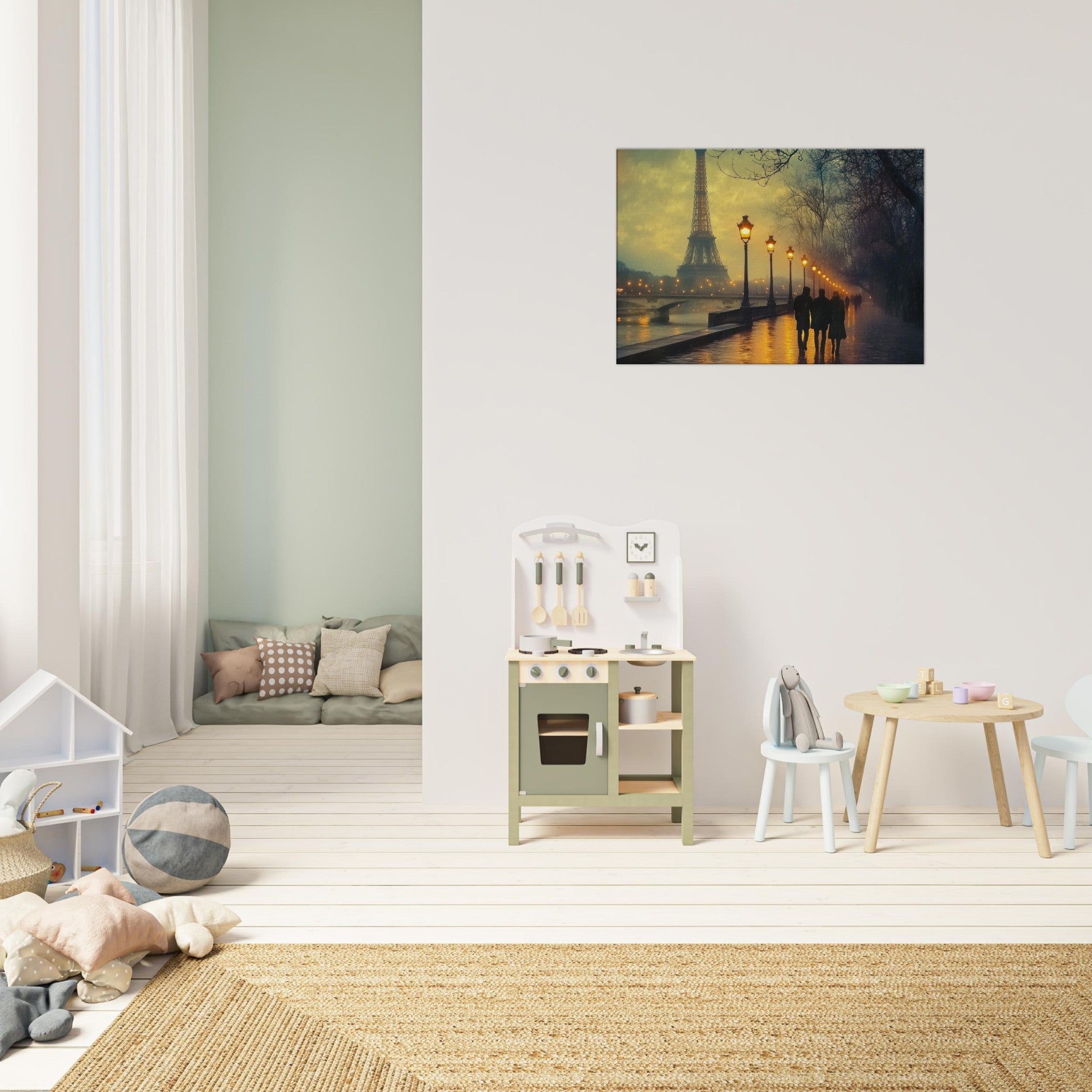 Canvas Landscape - Evening Stroll Along the Seine A romantic river - Shop Ai Art WebShop - Digital Art online Store
