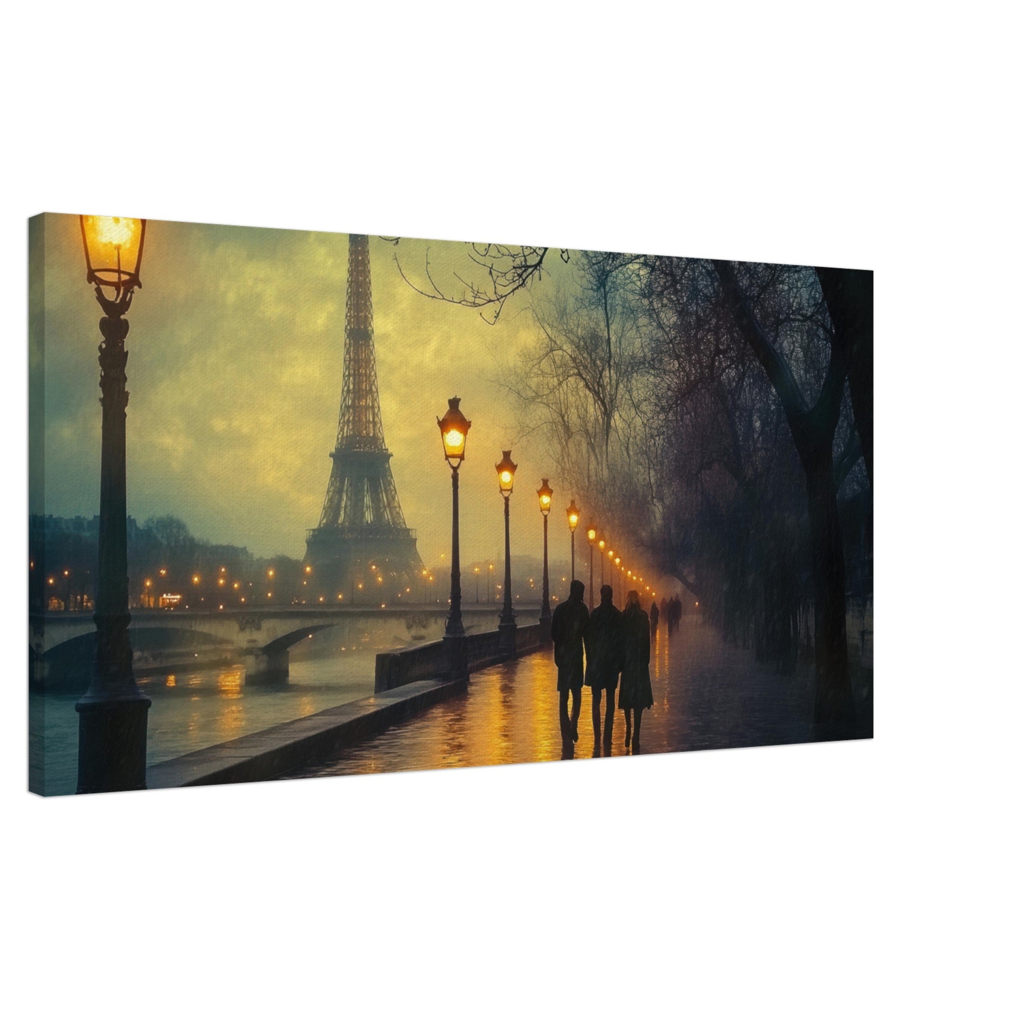 Canvas Landscape - Evening Stroll Along the Seine A romantic river - Shop Ai Art WebShop - Digital Art online Store
