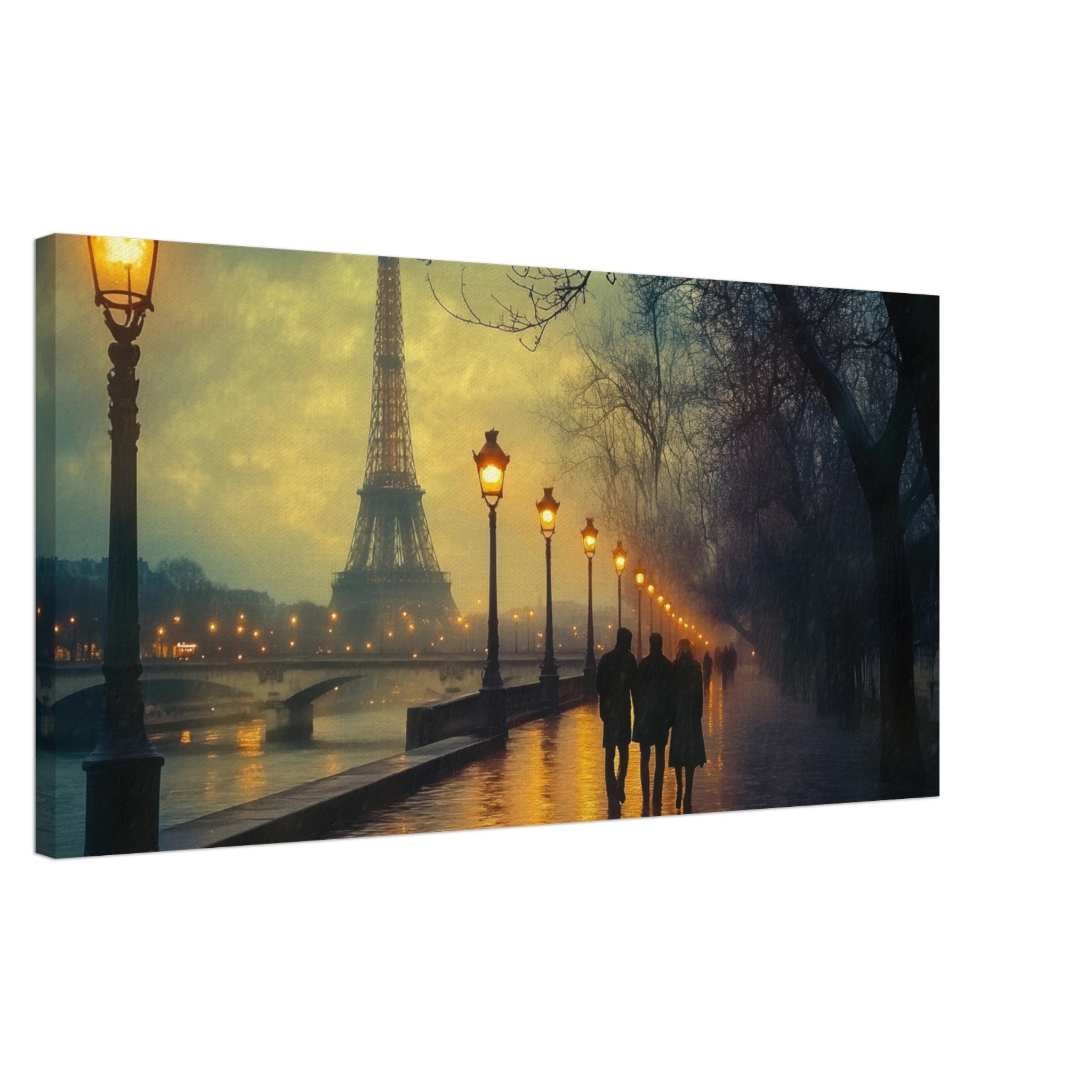 Canvas Landscape - Evening Stroll Along the Seine A romantic river - Shop Ai Art WebShop - Digital Art online Store