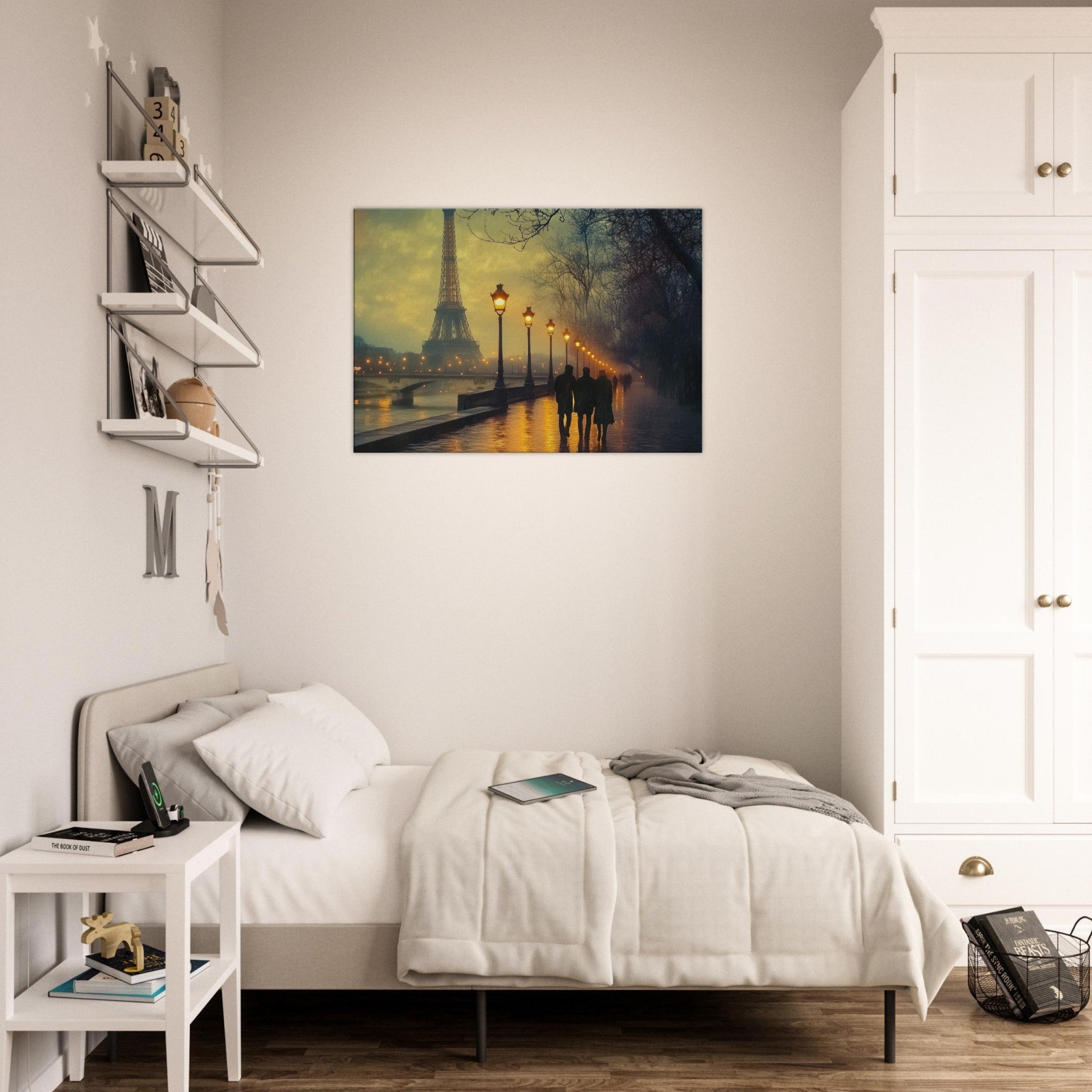 Canvas Landscape - Evening Stroll Along the Seine A romantic river - Shop Ai Art WebShop - Digital Art online Store