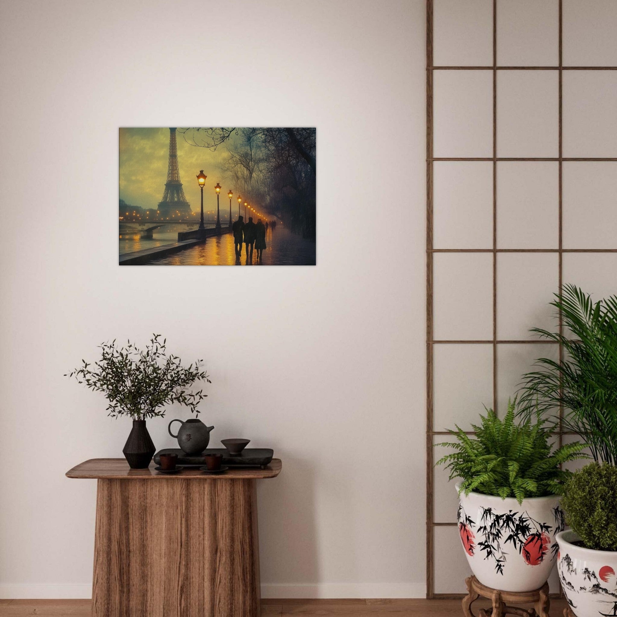 Canvas Landscape - Evening Stroll Along the Seine A romantic river - Shop Ai Art WebShop - Digital Art online Store