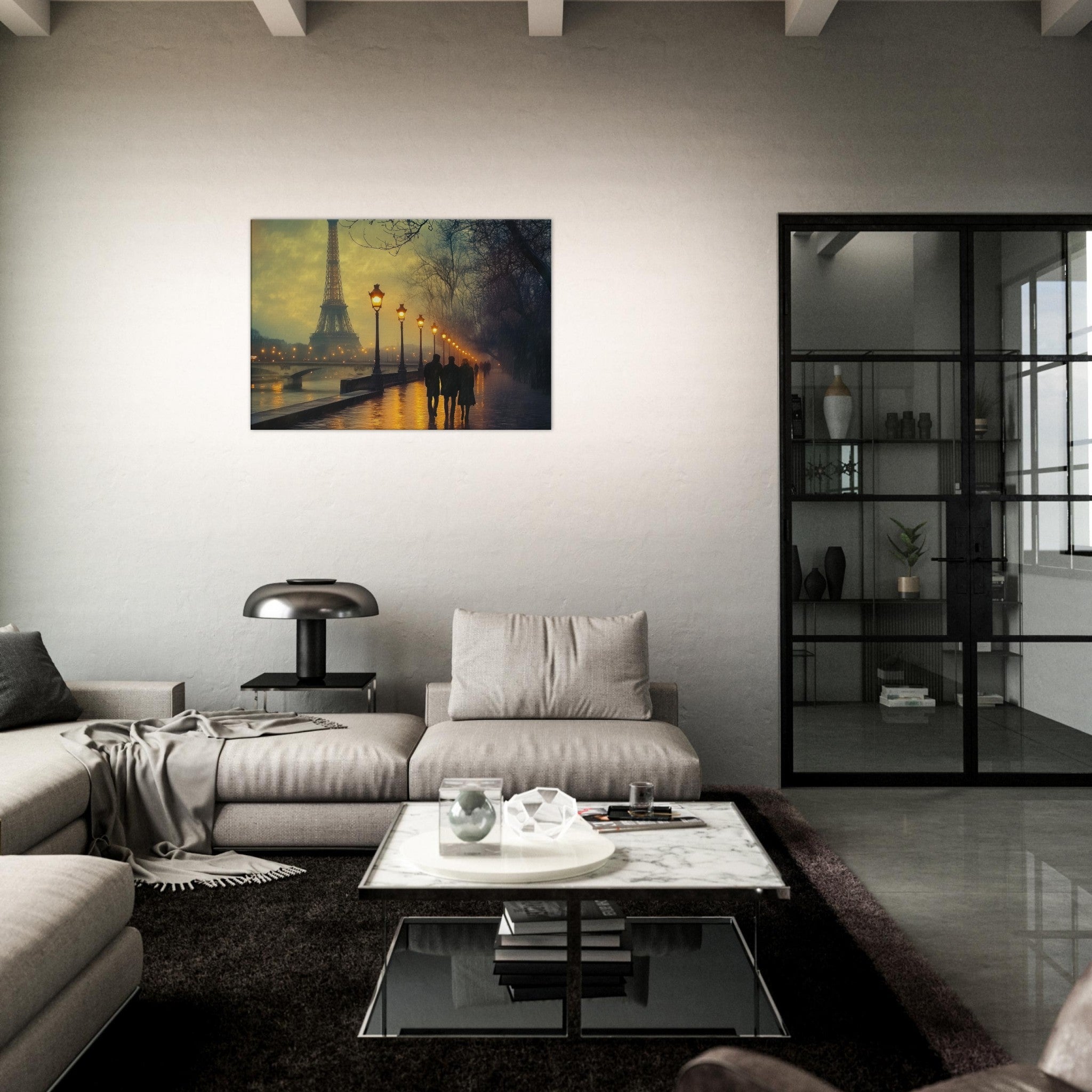 Canvas Landscape - Evening Stroll Along the Seine A romantic river - Shop Ai Art WebShop - Digital Art online Store