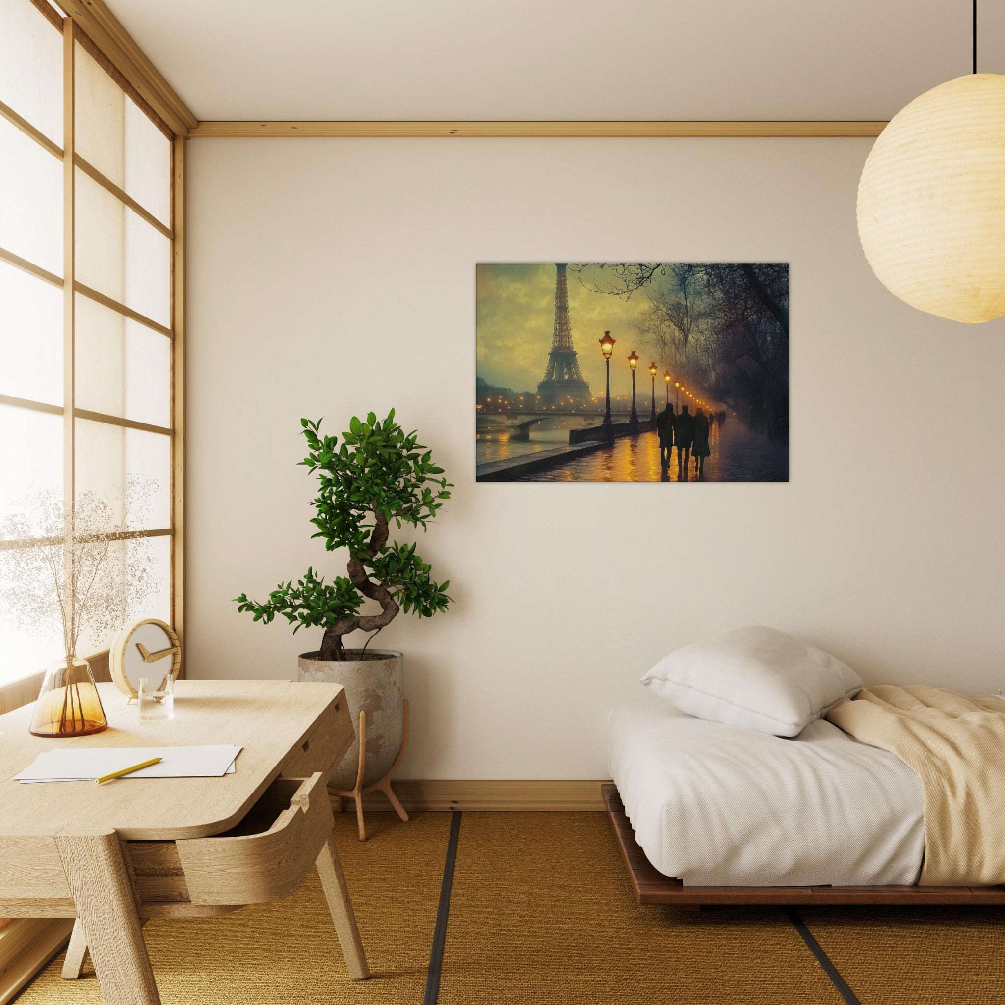Canvas Landscape - Evening Stroll Along the Seine A romantic river - Shop Ai Art WebShop - Digital Art online Store