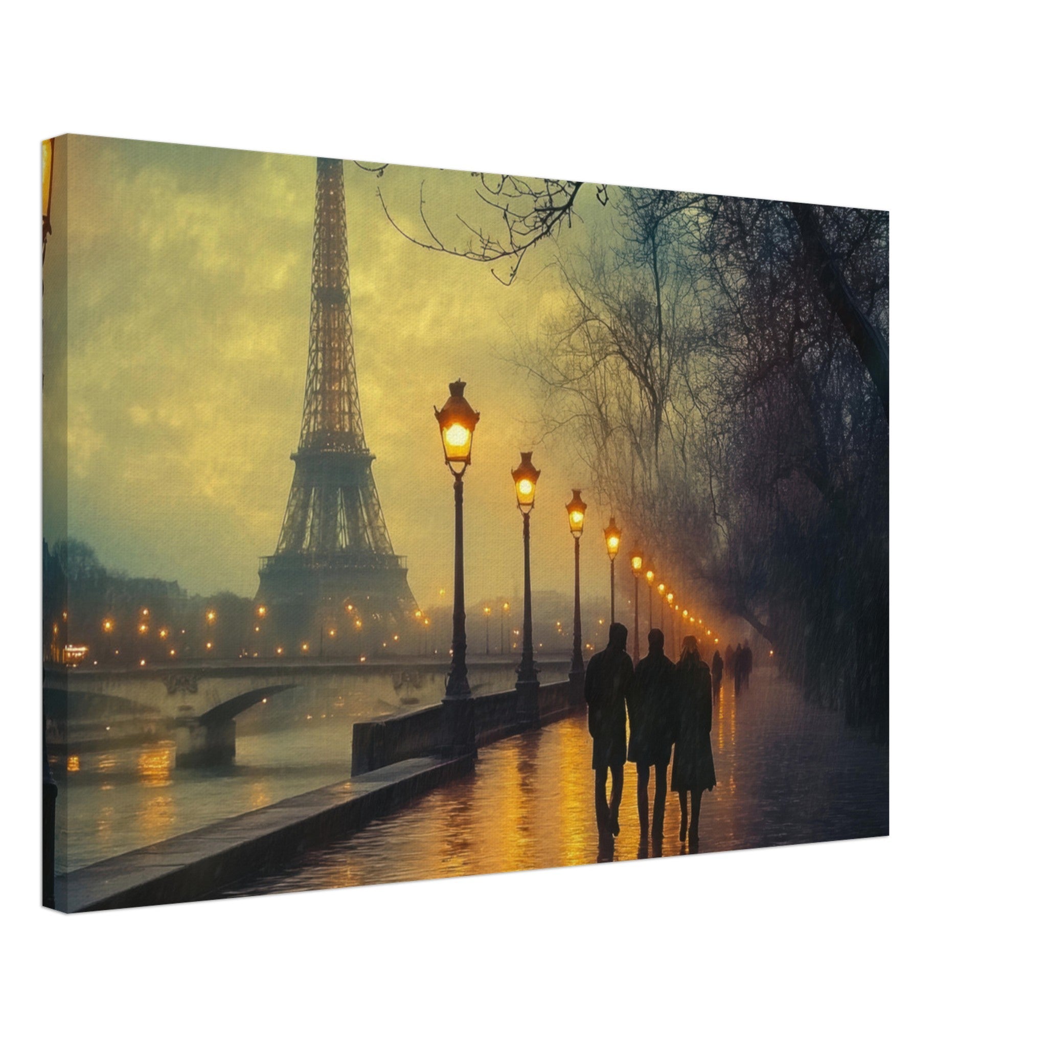 Canvas Landscape - Evening Stroll Along the Seine A romantic river - Shop Ai Art WebShop - Digital Art online Store