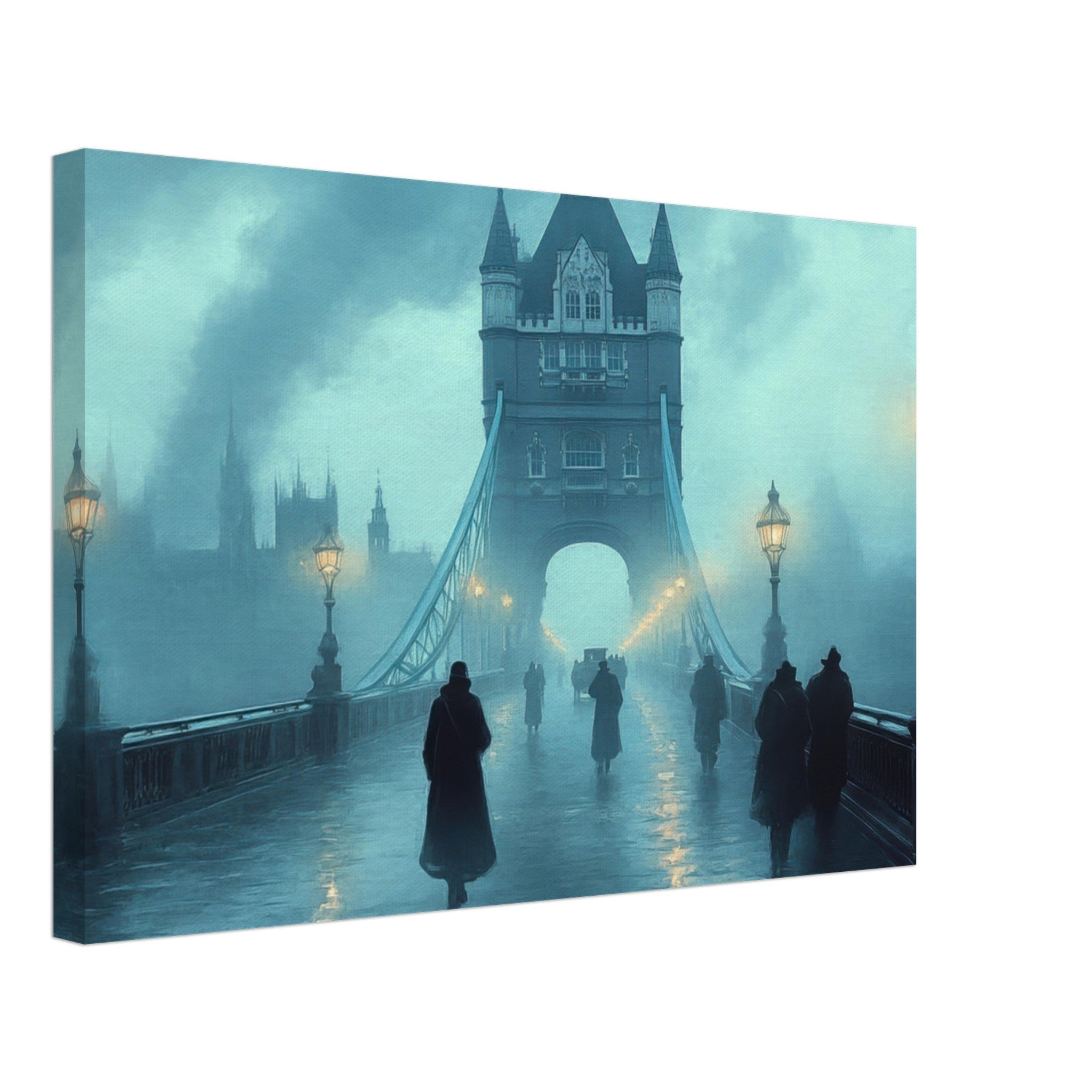 Canvas Landscape - Foggy London Bridge at Dawn A misty morning vie 2 - Shop Ai Art WebShop - Digital Art online Store