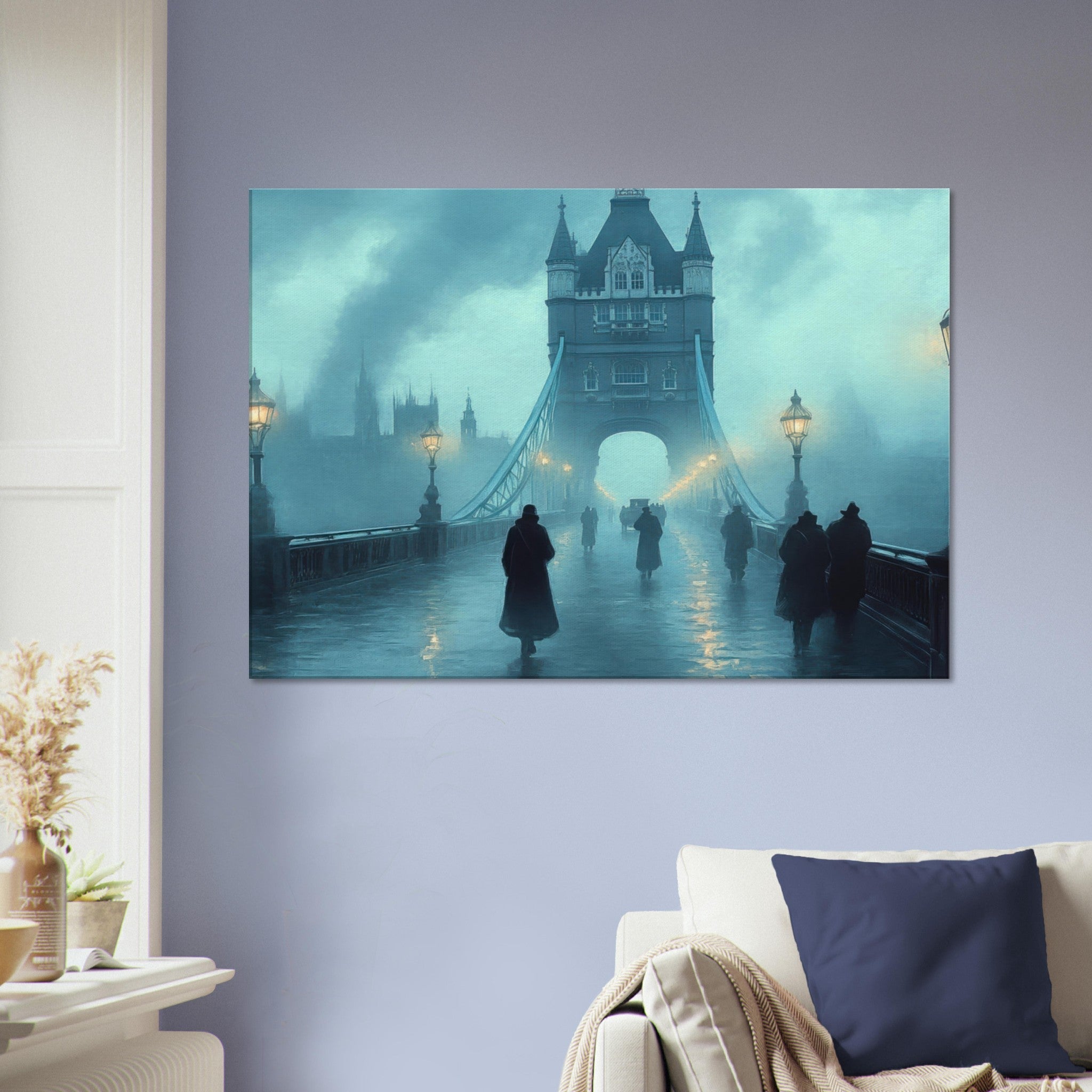 Canvas Landscape - Foggy London Bridge at Dawn A misty morning vie 2 - Shop Ai Art WebShop - Digital Art online Store