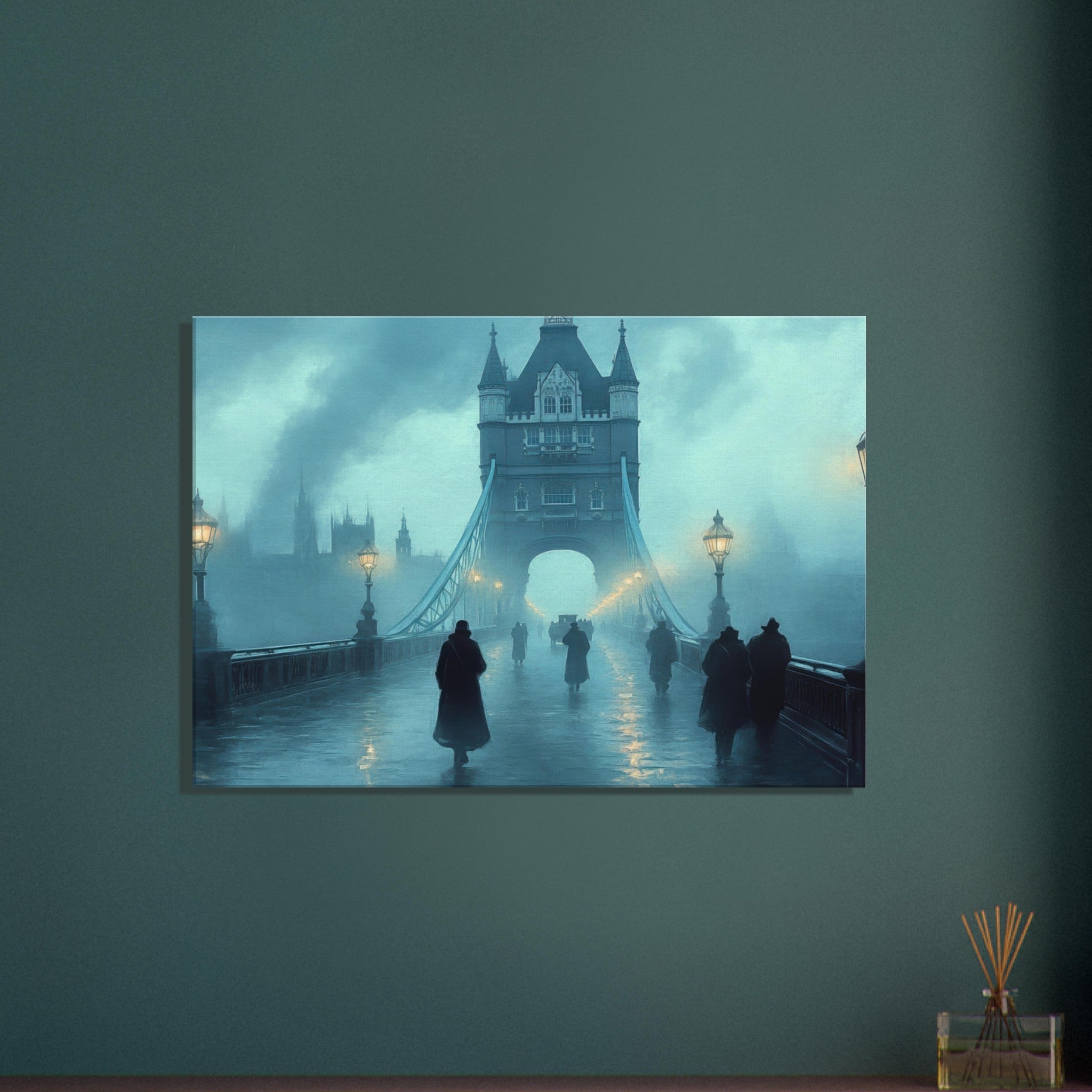 Canvas Landscape - Foggy London Bridge at Dawn A misty morning vie 2 - Shop Ai Art WebShop - Digital Art online Store