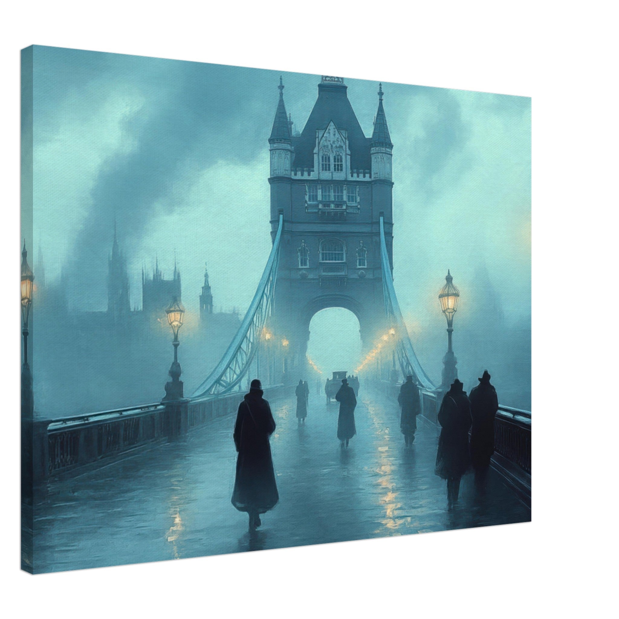 Canvas Landscape - Foggy London Bridge at Dawn A misty morning vie 2 - Shop Ai Art WebShop - Digital Art online Store