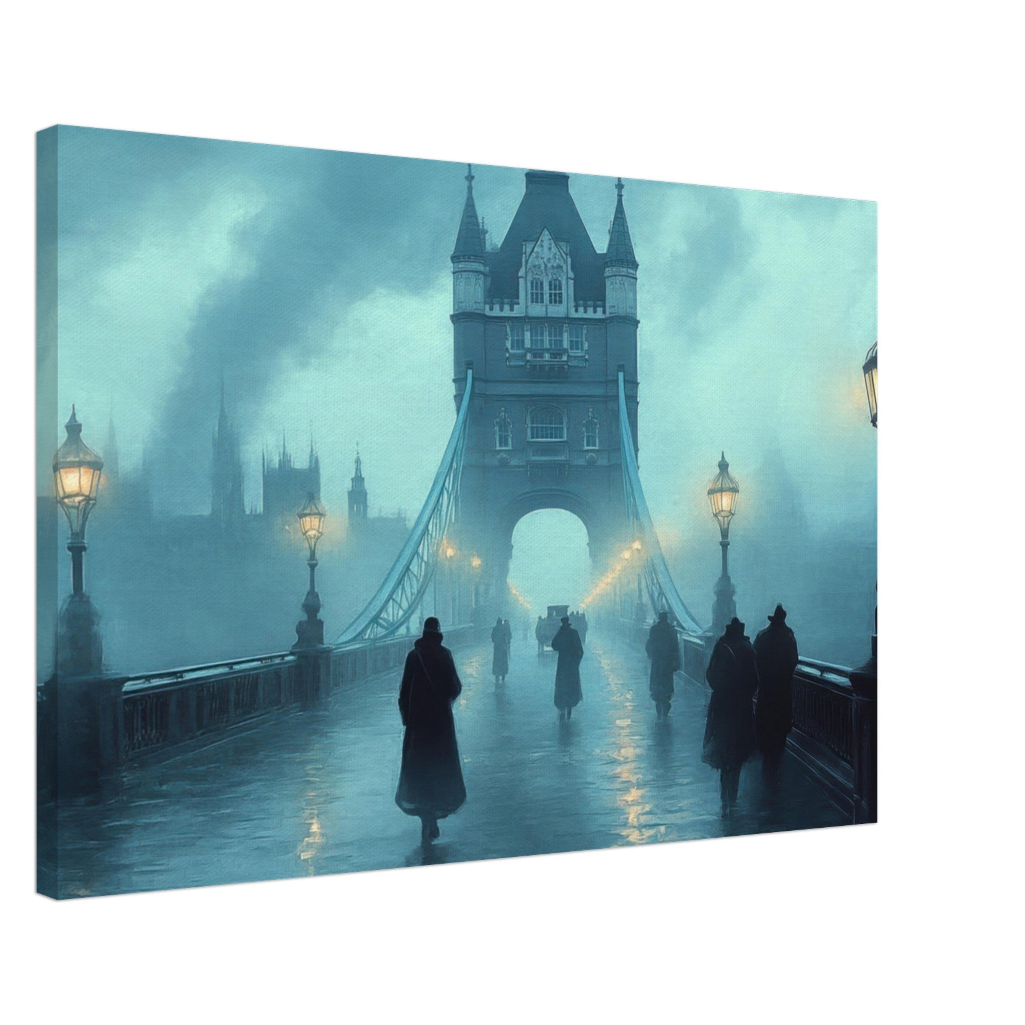 Canvas Landscape - Foggy London Bridge at Dawn A misty morning vie 2 - Shop Ai Art WebShop - Digital Art online Store