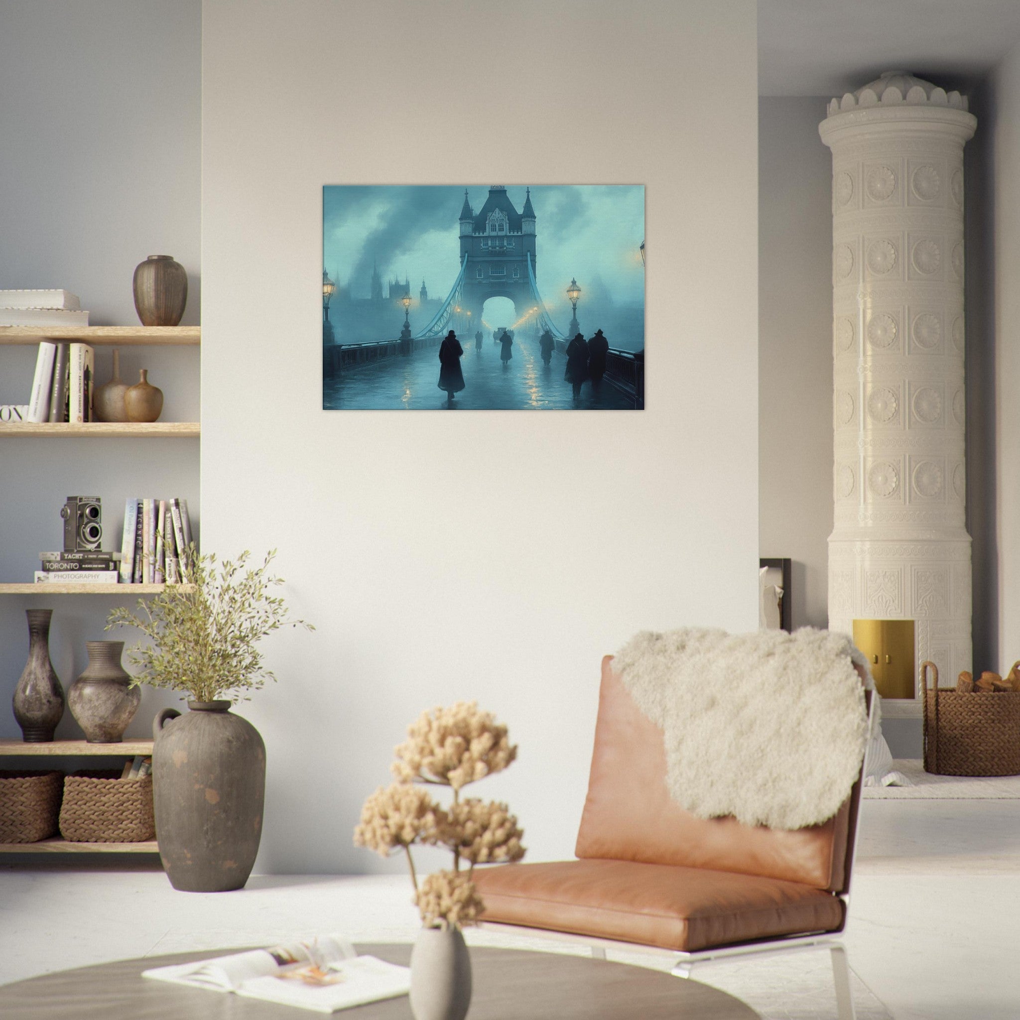 Canvas Landscape - Foggy London Bridge at Dawn A misty morning vie 2 - Shop Ai Art WebShop - Digital Art online Store