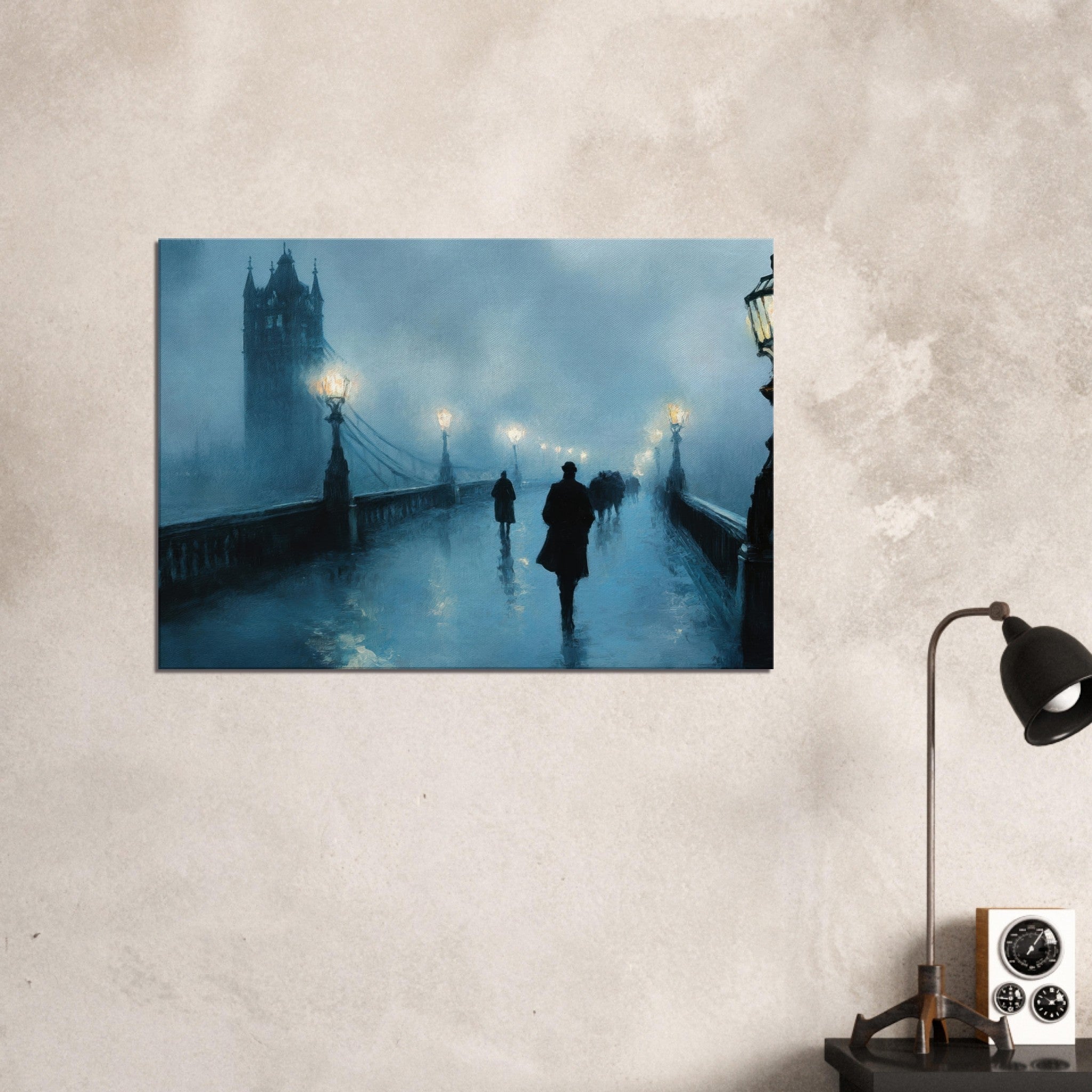 Canvas Landscape - Foggy London Bridge at Dawn A misty morning vie - Shop Ai Art WebShop - Digital Art online Store