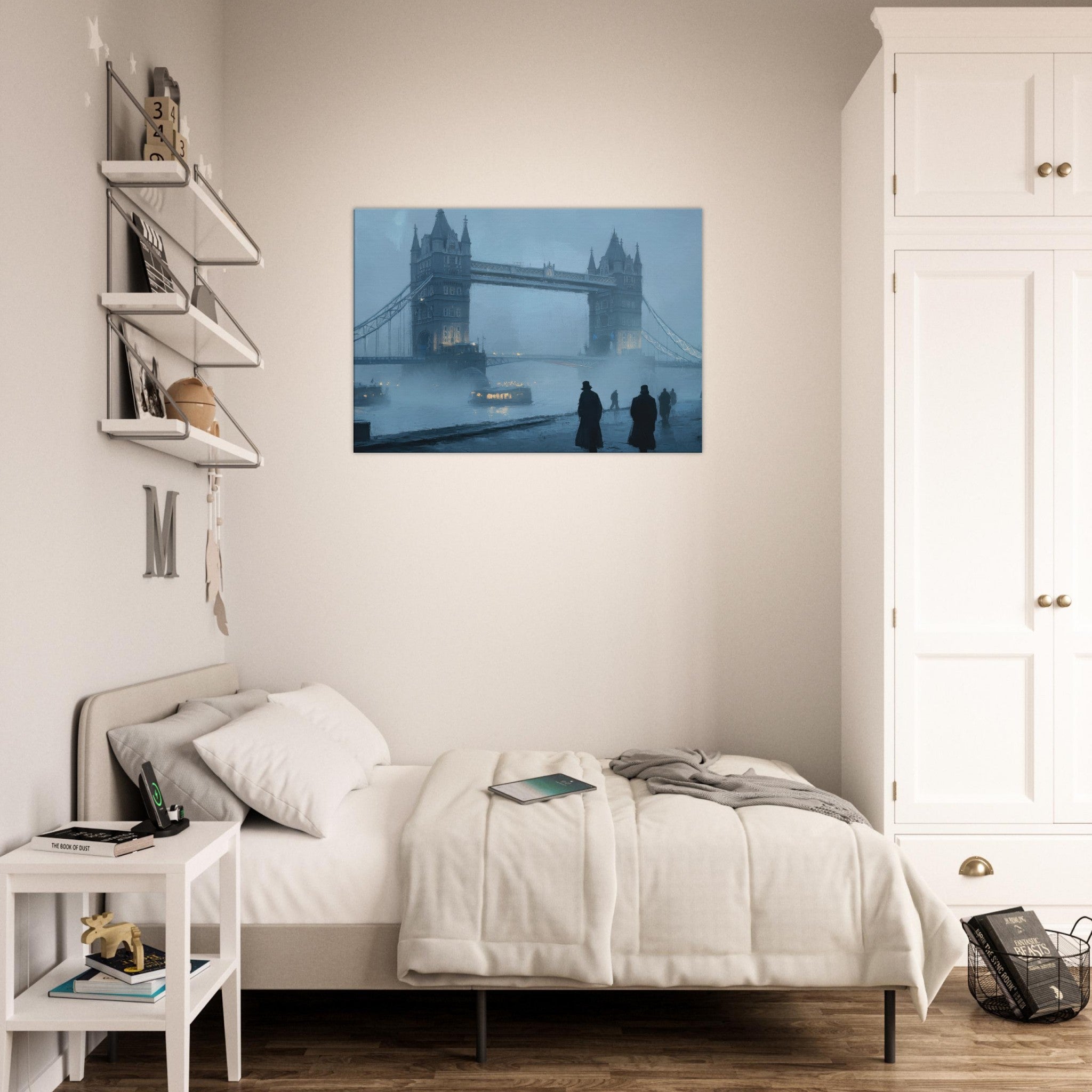 Canvas Landscape - Foggy London Bridge at Dawn A misty morning vie 3 - Shop Ai Art WebShop - Digital Art online Store