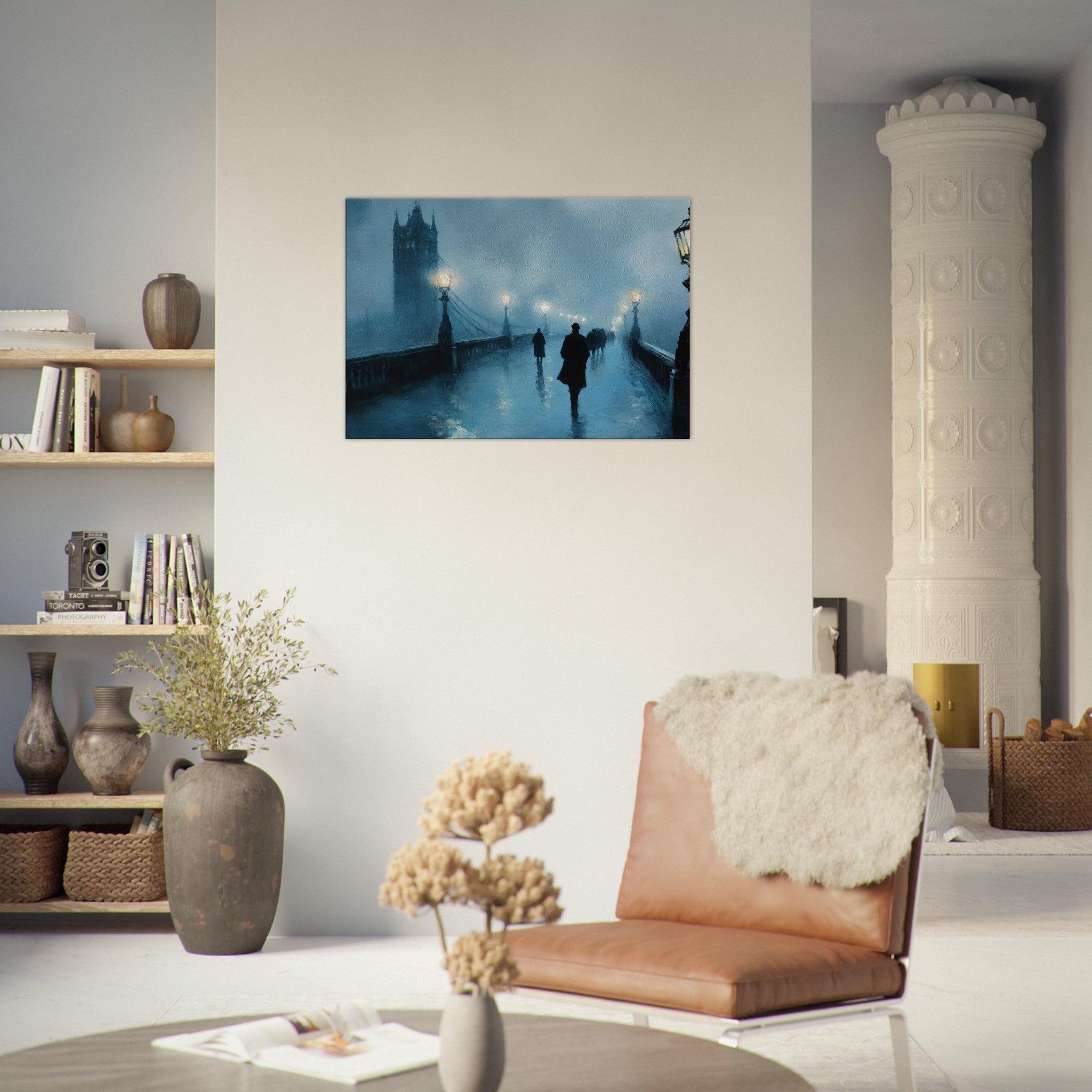 Canvas Landscape - Foggy London Bridge at Dawn A misty morning vie - Shop Ai Art WebShop - Digital Art online Store