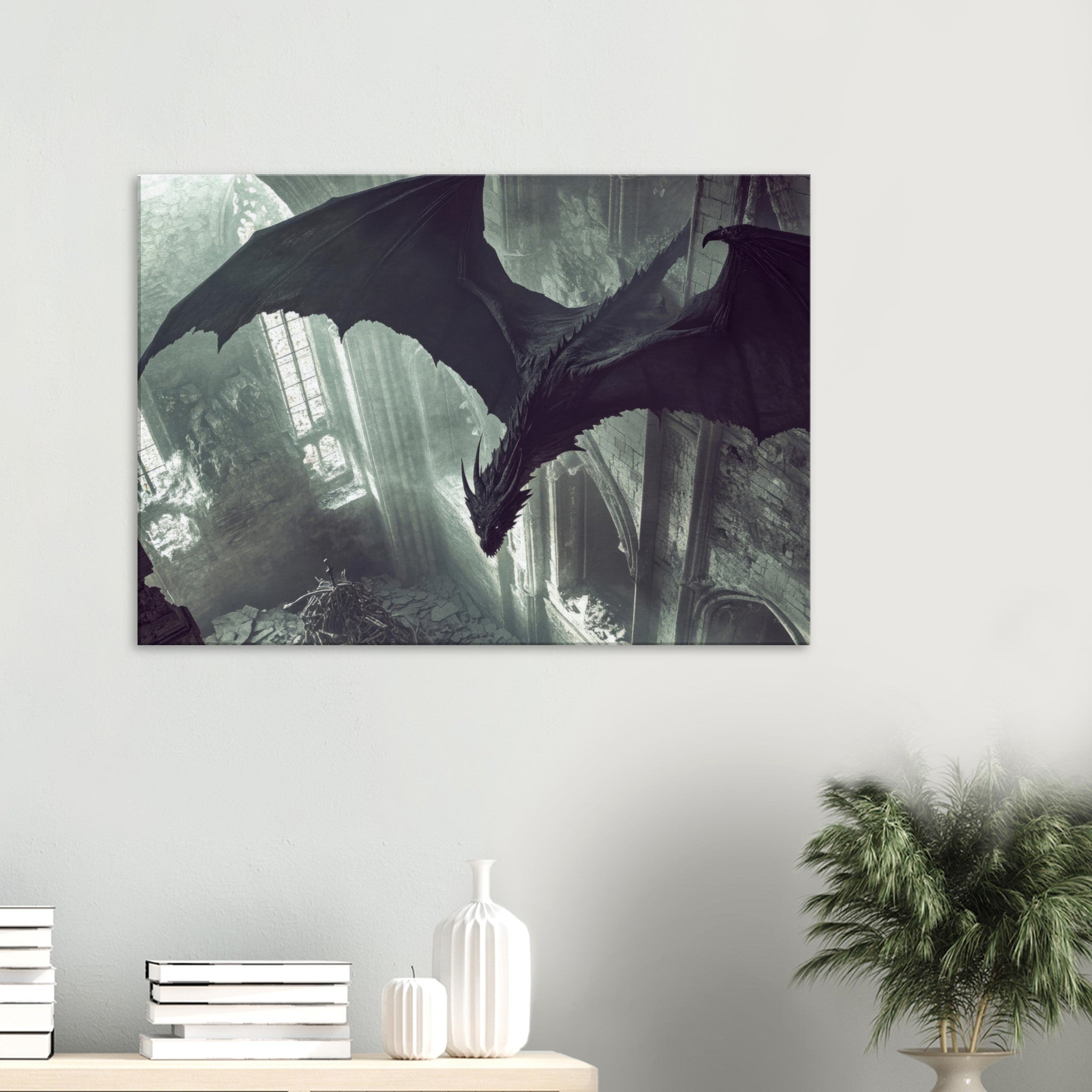 Canvas Landscape - Gothic Shadow Dragons Lair Gothic Dramatic High 2 - Shop Ai Art WebShop - Digital Art online Store