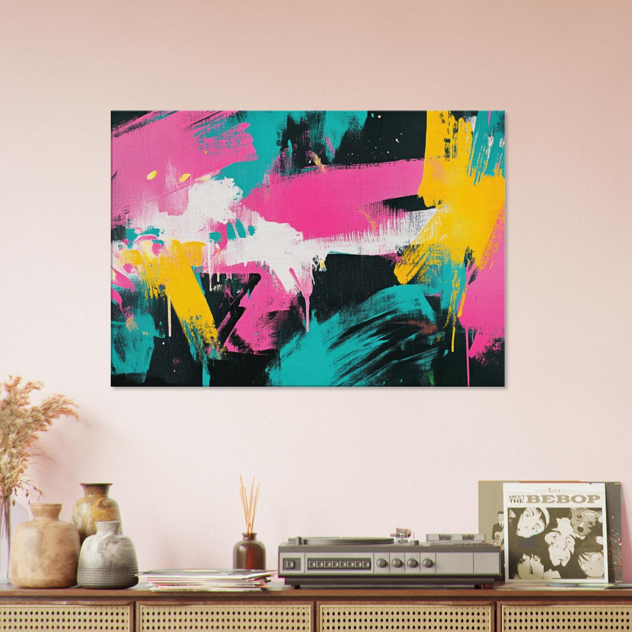 Canvas Landscape - Neon Reverie An explosion of neon lights in pink - Shop Ai Art WebShop - Digital Art online Store