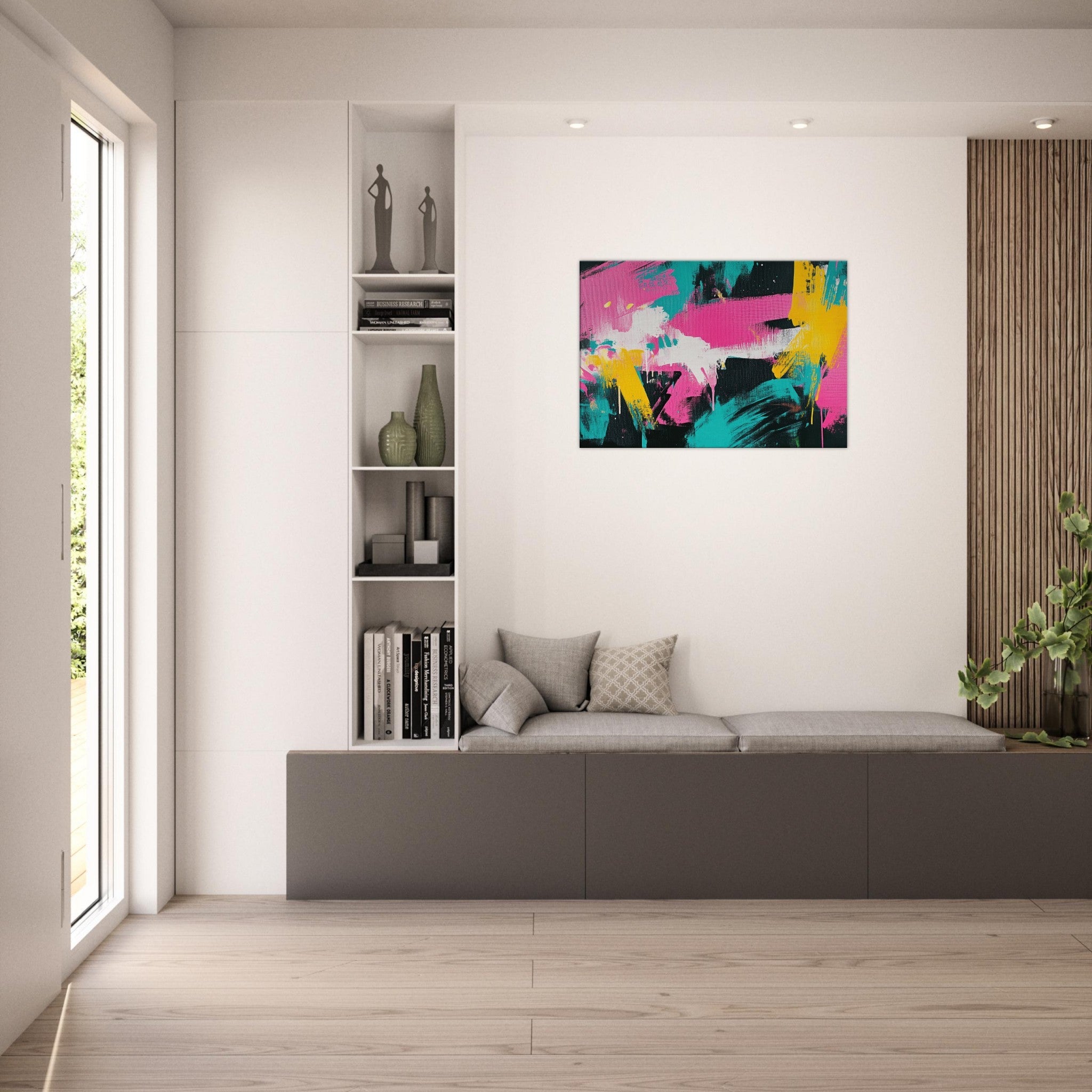 Canvas Landscape - Neon Reverie An explosion of neon lights in pink - Shop Ai Art WebShop - Digital Art online Store