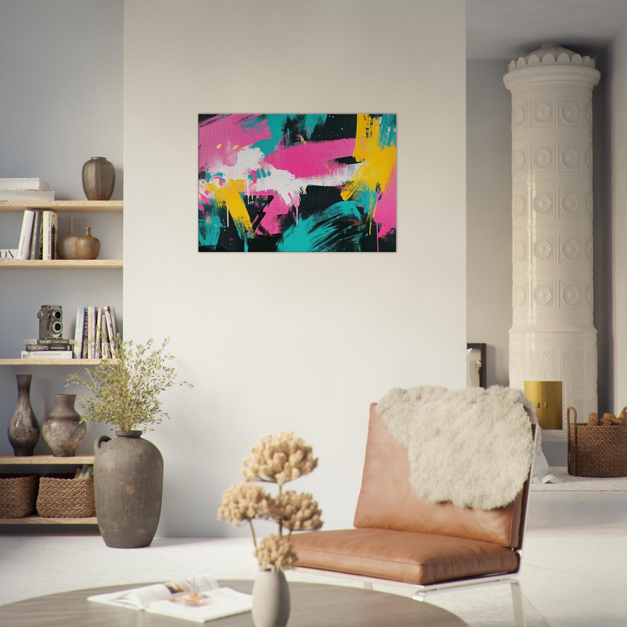 Canvas Landscape - Neon Reverie An explosion of neon lights in pink - Shop Ai Art WebShop - Digital Art online Store