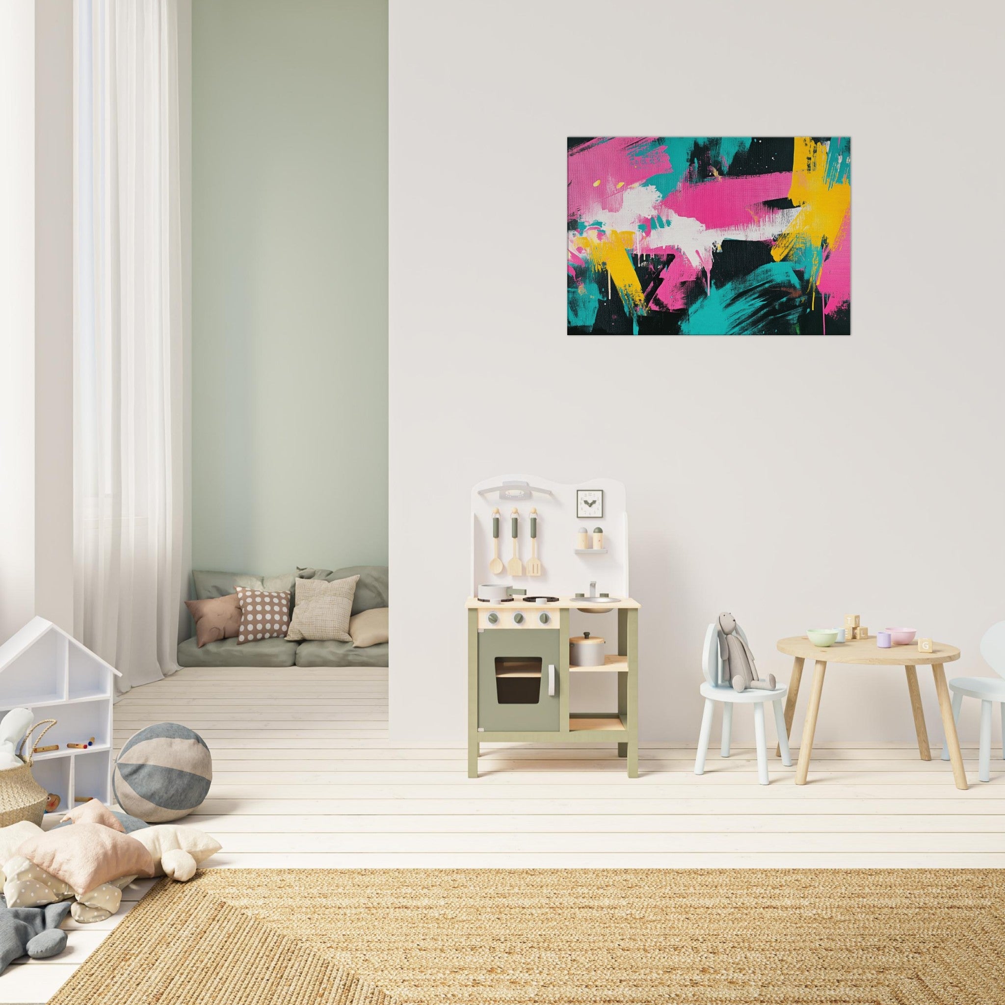 Canvas Landscape - Neon Reverie An explosion of neon lights in pink - Shop Ai Art WebShop - Digital Art online Store