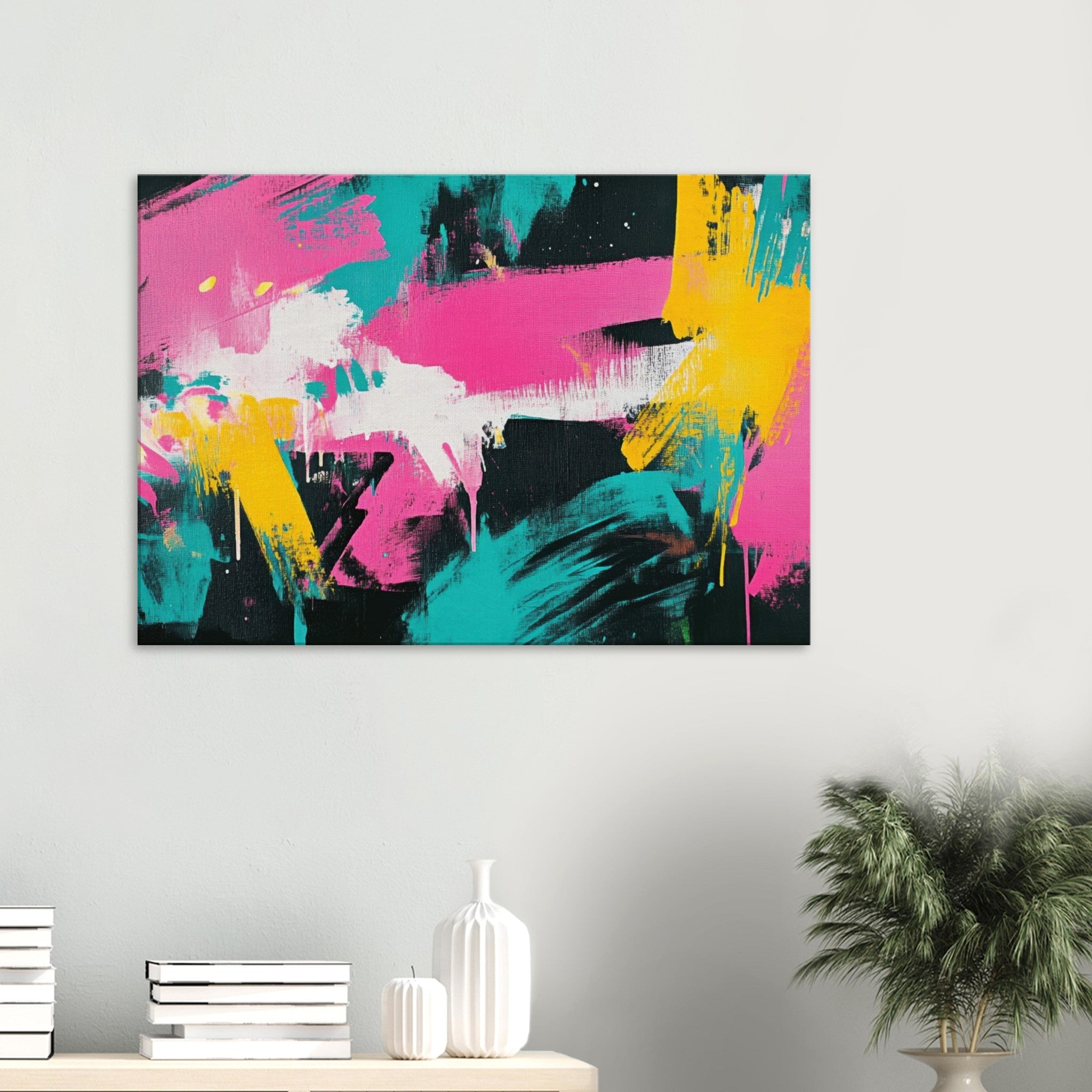 Canvas Landscape - Neon Reverie An explosion of neon lights in pink - Shop Ai Art WebShop - Digital Art online Store