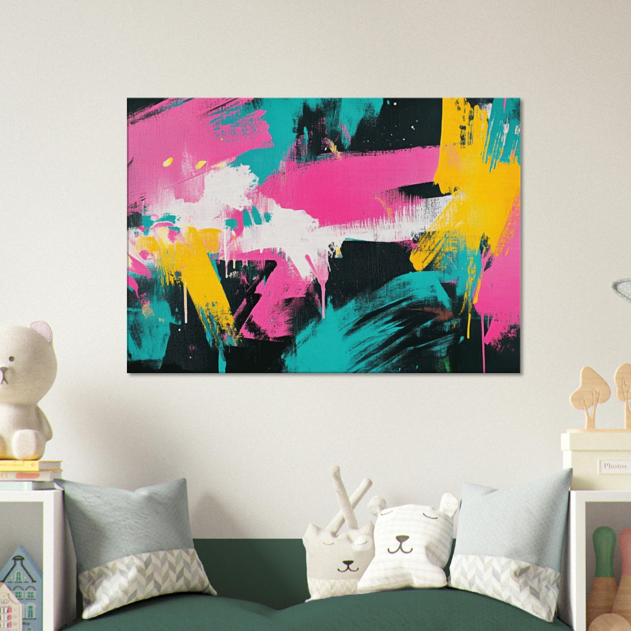 Canvas Landscape - Neon Reverie An explosion of neon lights in pink - Shop Ai Art WebShop - Digital Art online Store