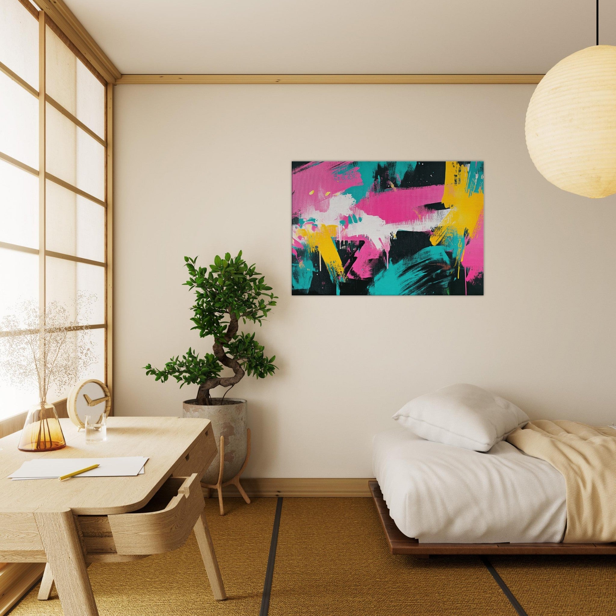 Canvas Landscape - Neon Reverie An explosion of neon lights in pink - Shop Ai Art WebShop - Digital Art online Store