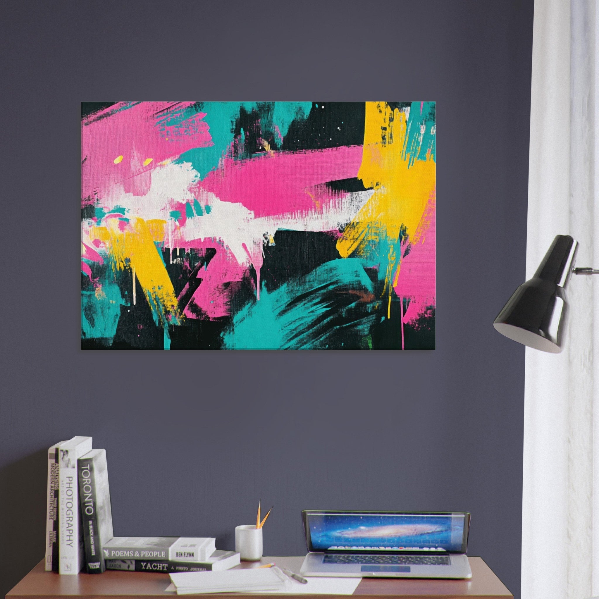 Canvas Landscape - Neon Reverie An explosion of neon lights in pink - Shop Ai Art WebShop - Digital Art online Store