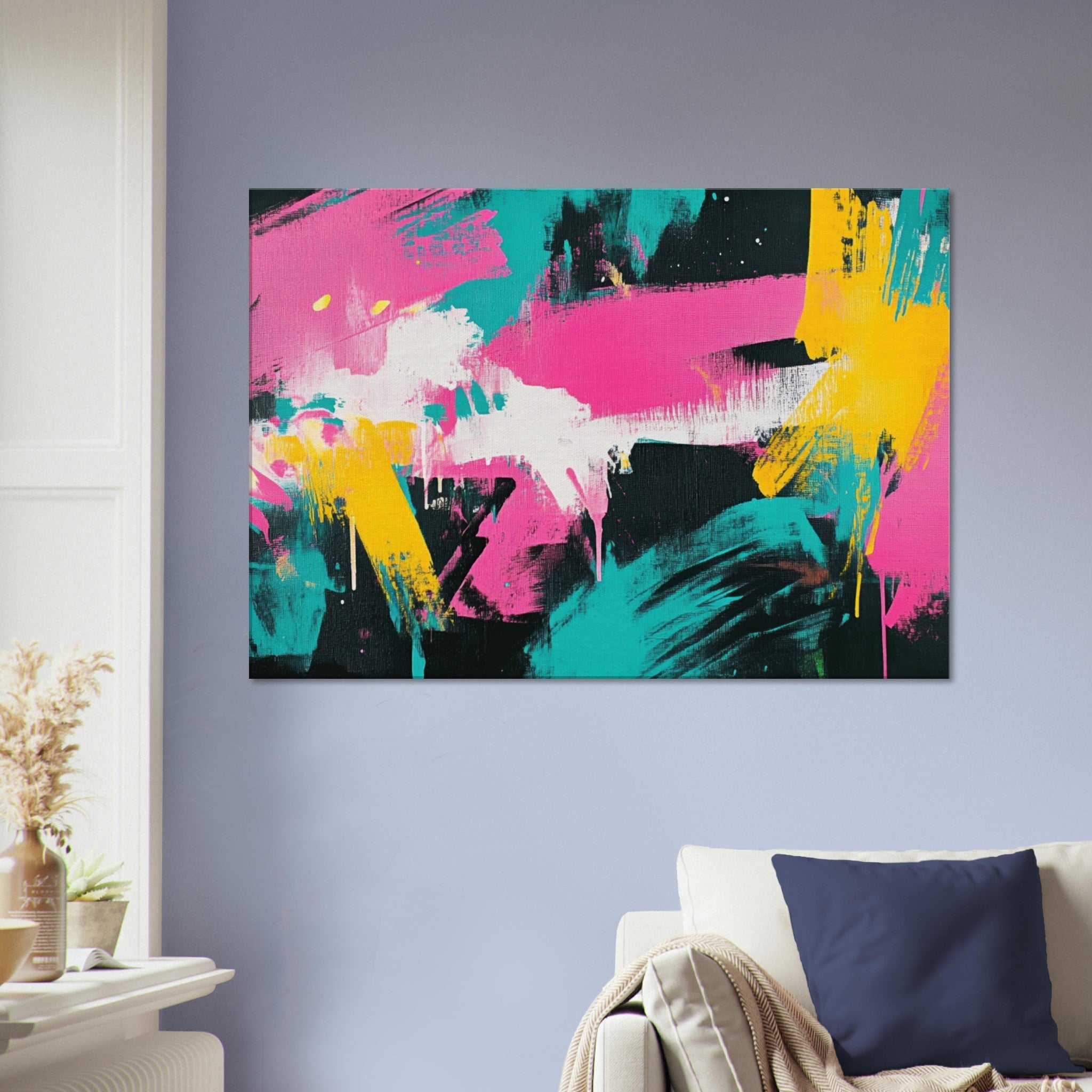 Canvas Landscape - Neon Reverie An explosion of neon lights in pink - Shop Ai Art WebShop - Digital Art online Store
