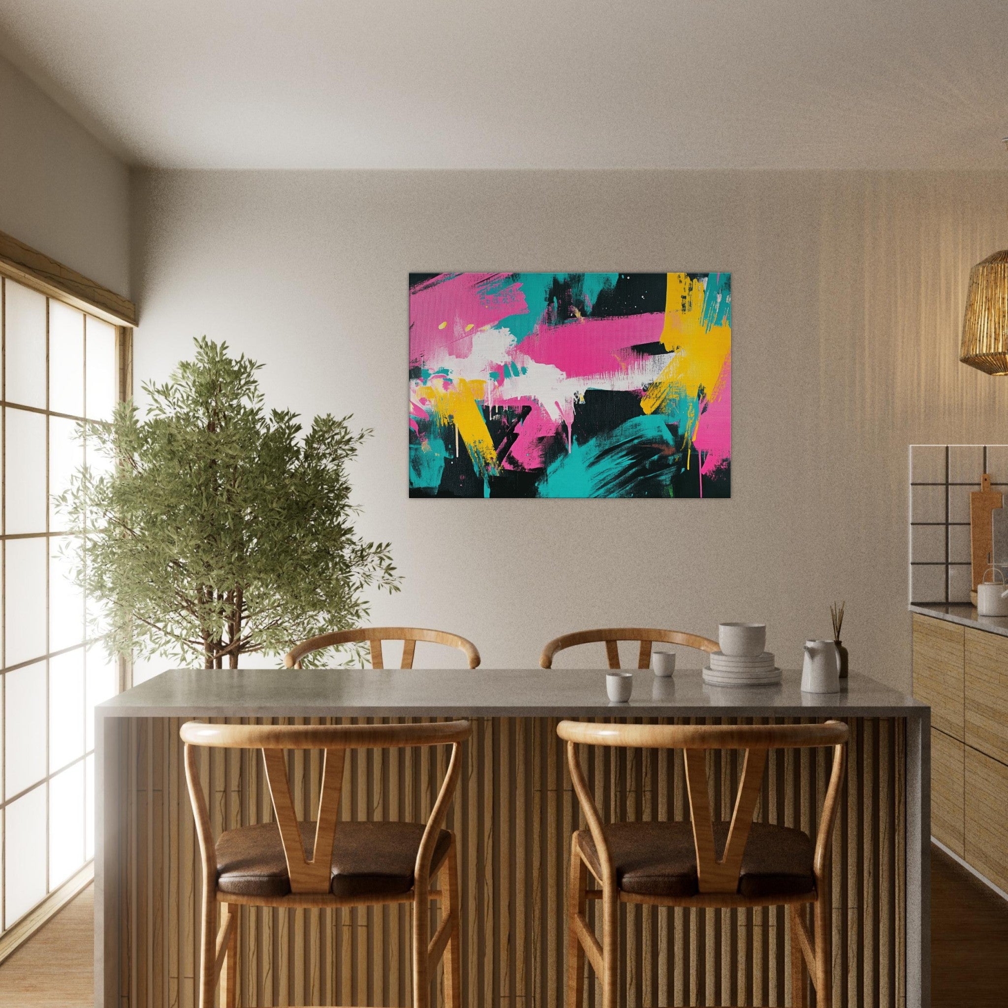 Canvas Landscape - Neon Reverie An explosion of neon lights in pink - Shop Ai Art WebShop - Digital Art online Store