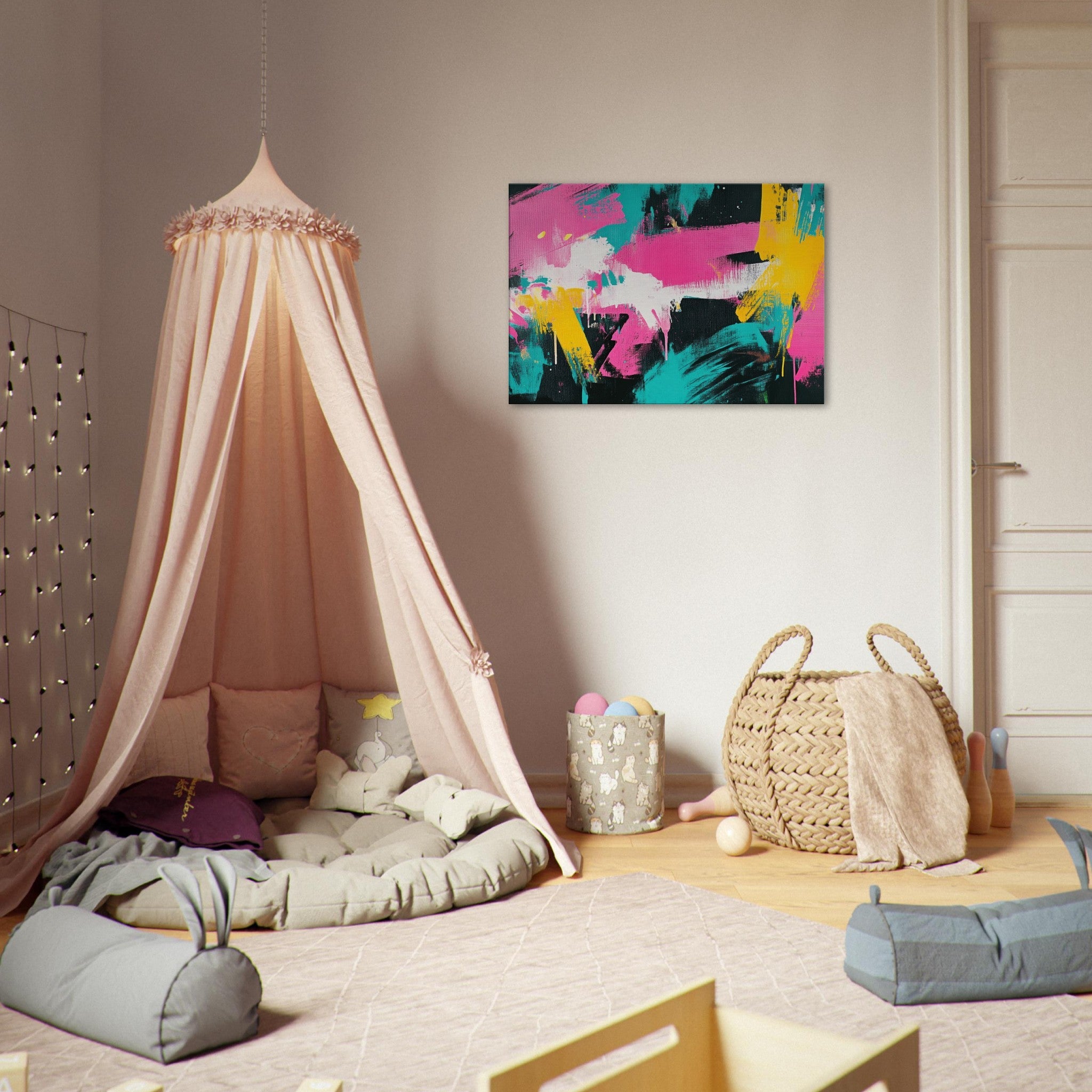 Canvas Landscape - Neon Reverie An explosion of neon lights in pink - Shop Ai Art WebShop - Digital Art online Store