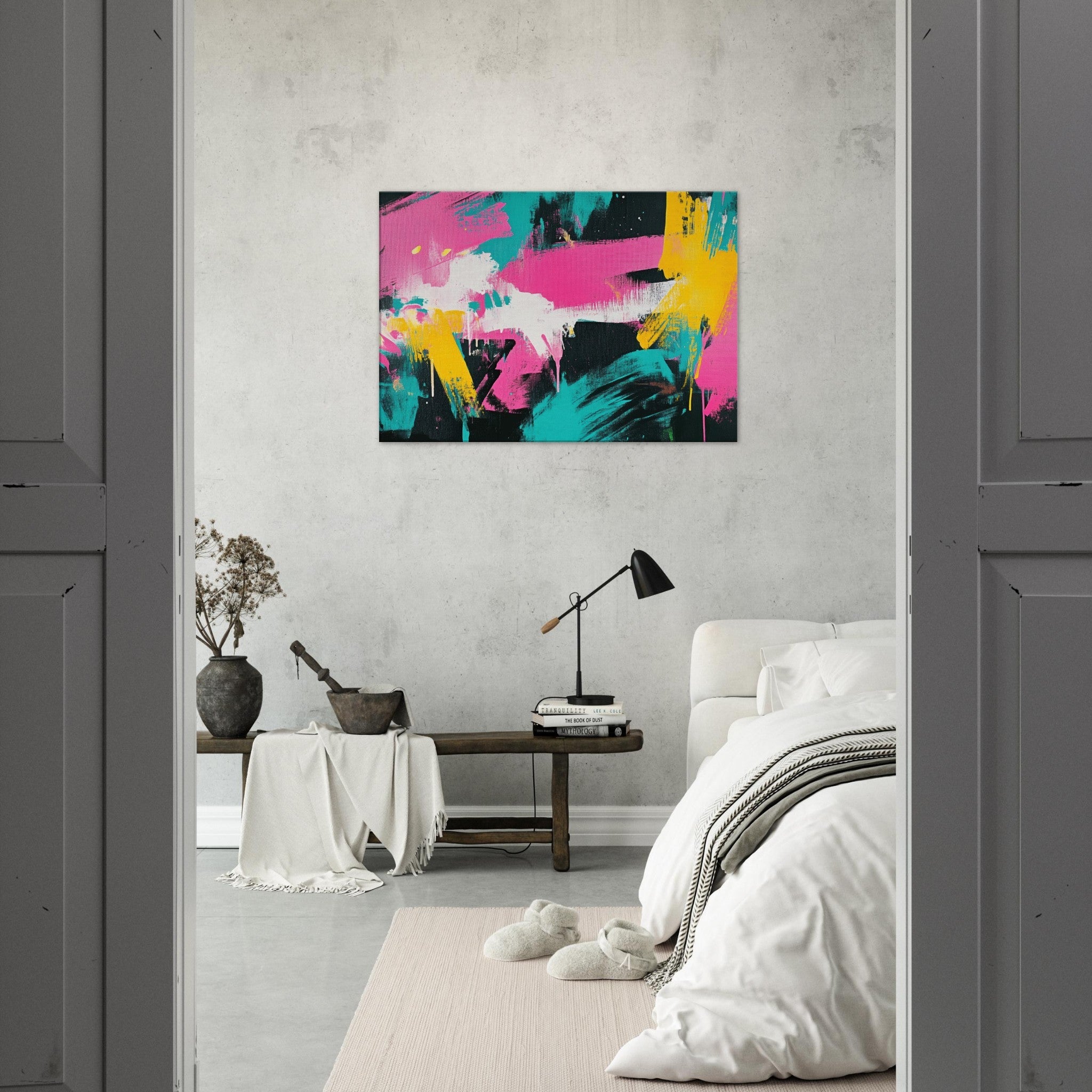 Canvas Landscape - Neon Reverie An explosion of neon lights in pink - Shop Ai Art WebShop - Digital Art online Store