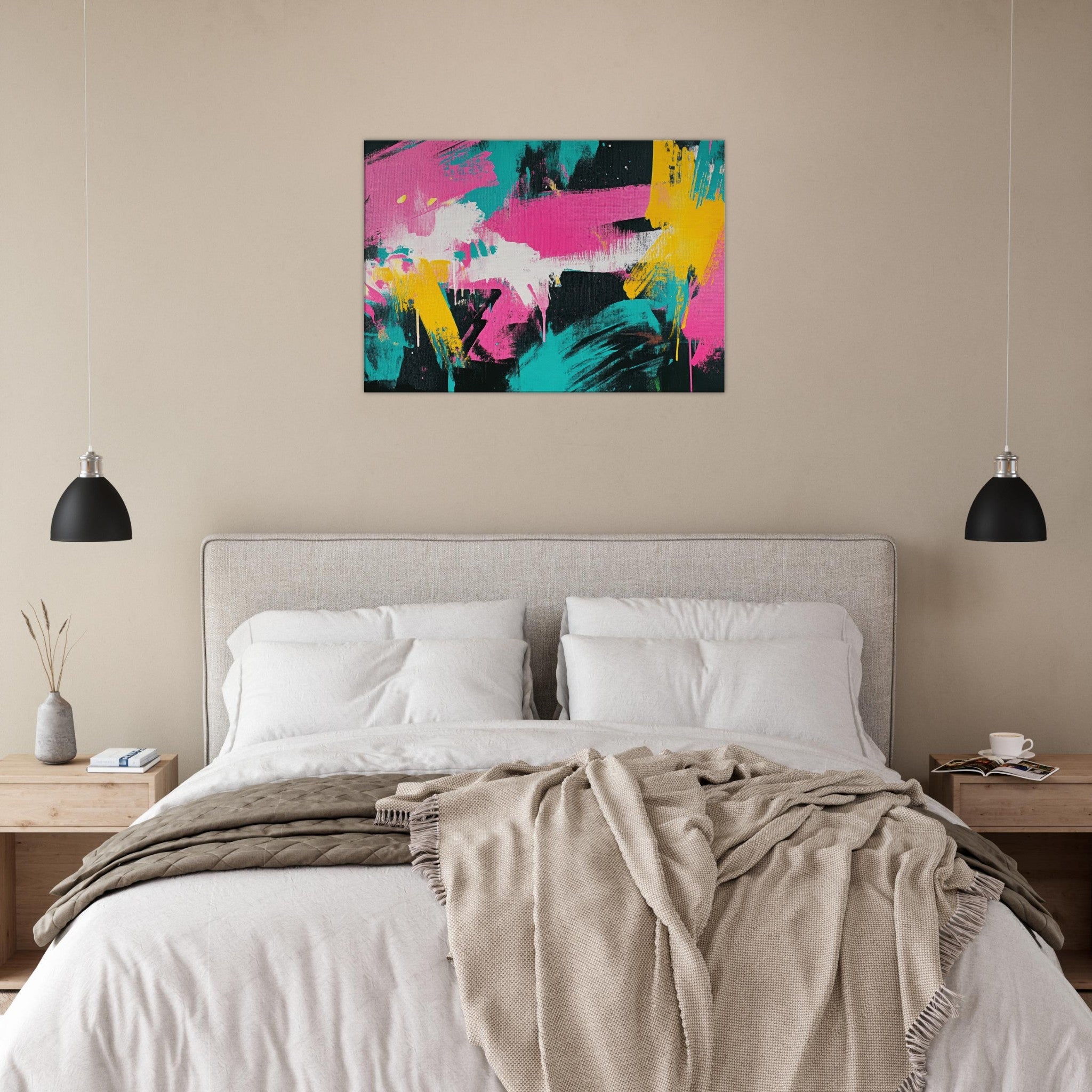 Canvas Landscape - Neon Reverie An explosion of neon lights in pink - Shop Ai Art WebShop - Digital Art online Store