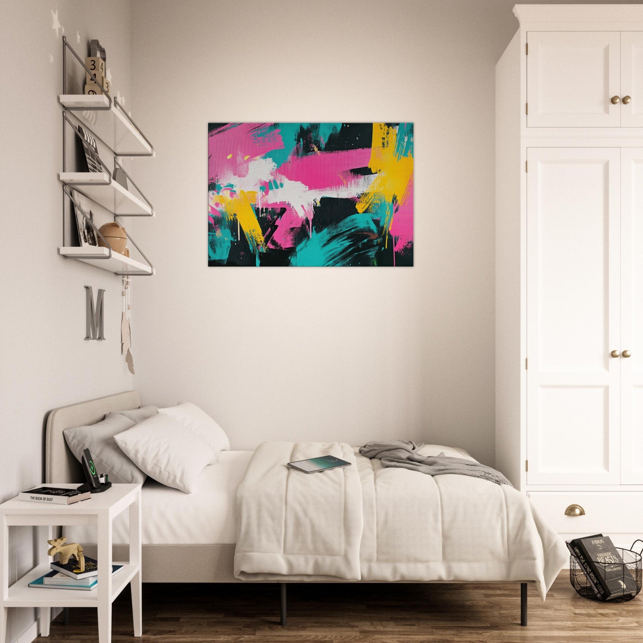 Canvas Landscape - Neon Reverie An explosion of neon lights in pink - Shop Ai Art WebShop - Digital Art online Store
