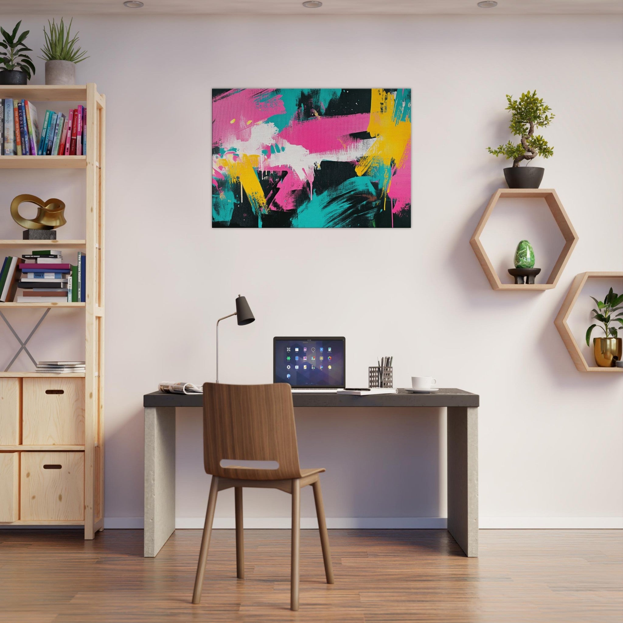 Canvas Landscape - Neon Reverie An explosion of neon lights in pink - Shop Ai Art WebShop - Digital Art online Store