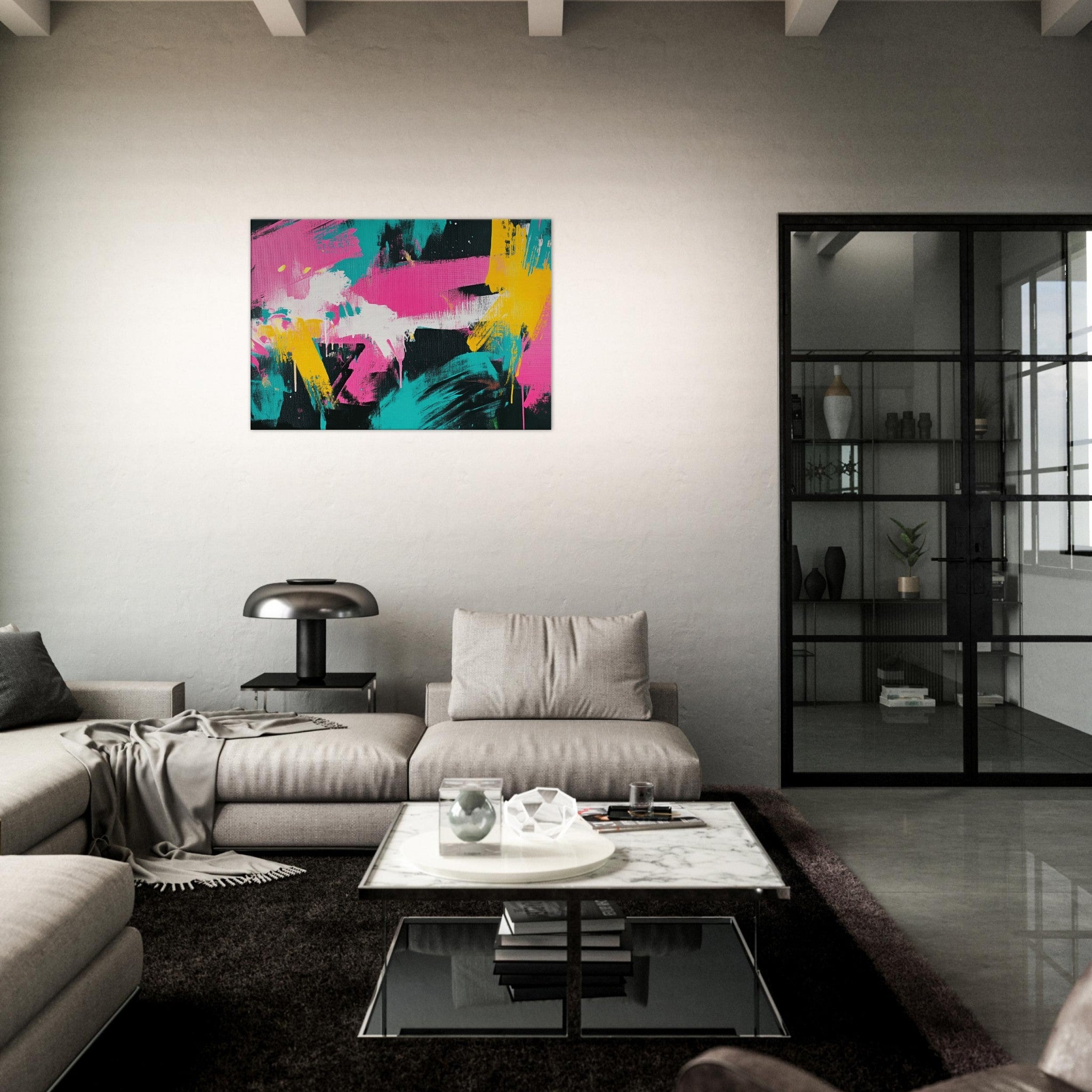 Canvas Landscape - Neon Reverie An explosion of neon lights in pink - Shop Ai Art WebShop - Digital Art online Store